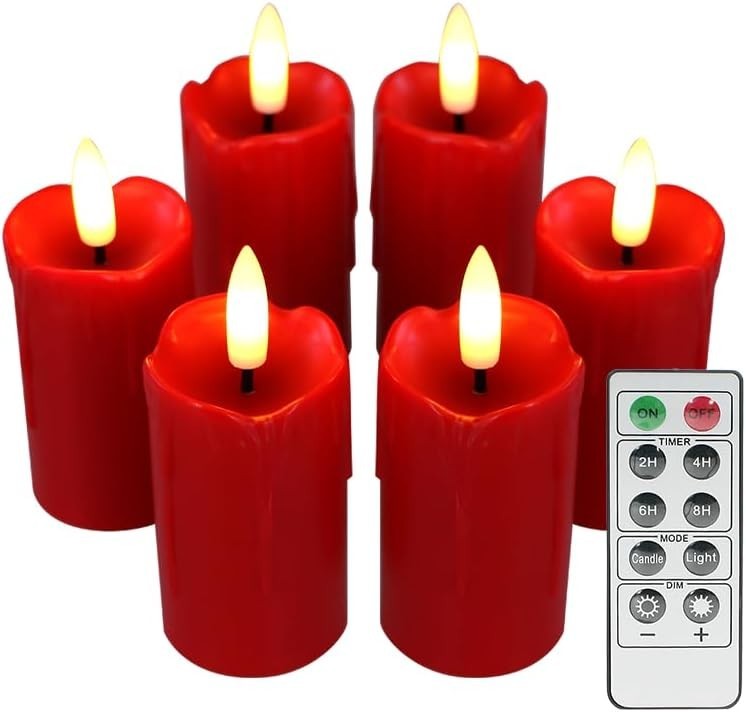 3.5”x1.5” Flameless LED Red Votive Candles with Timer Drips 6-Pack | Battery …