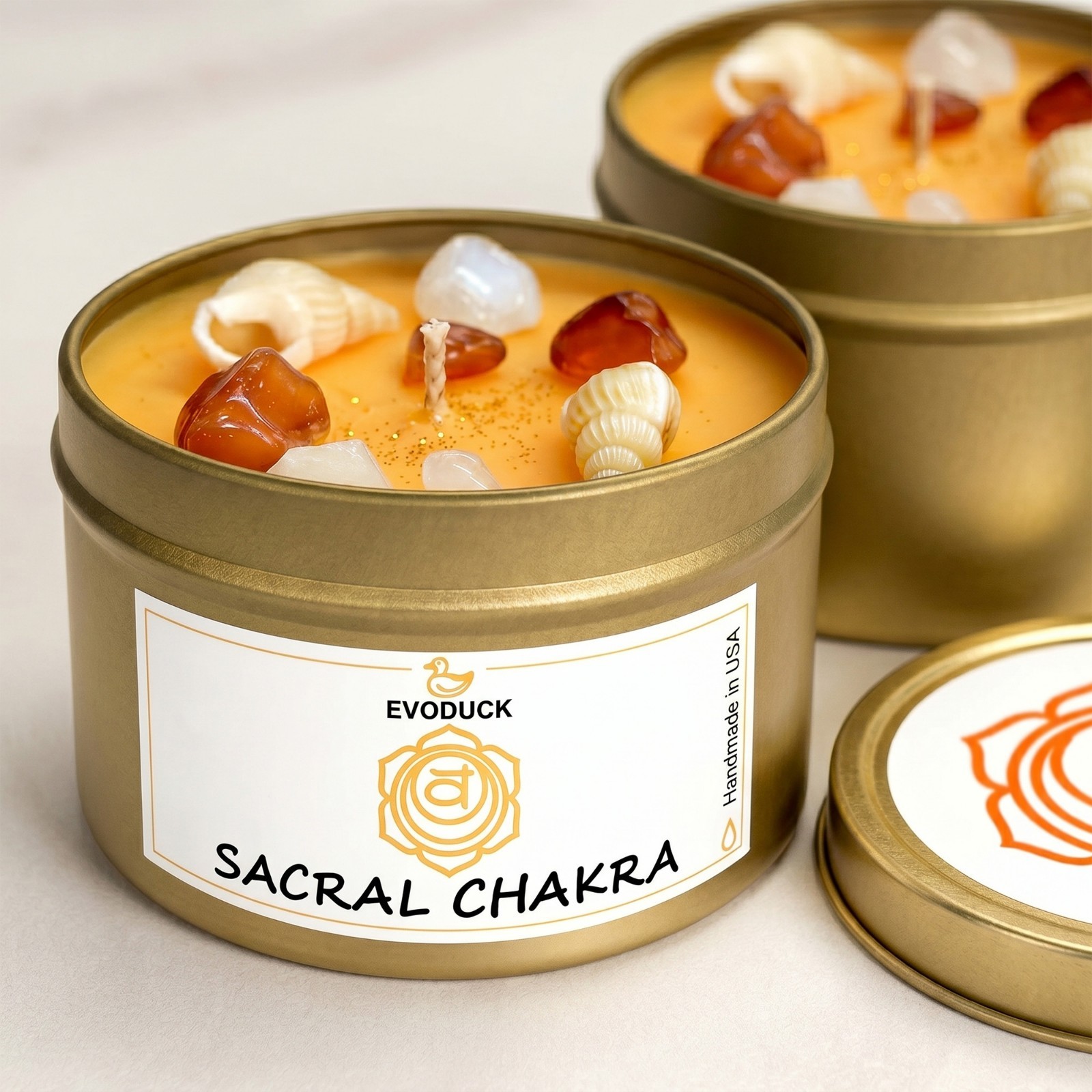 2 Pack Sacral Chakra Crystal Candle Carnelian Reiki Meditation Energy Healing