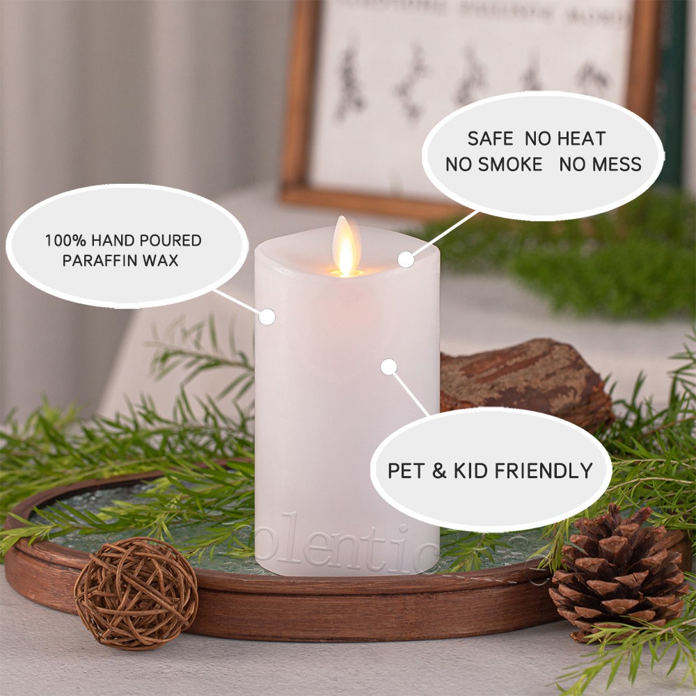 Luminara Flameless LED Moving Flame Pillar Wax Candles with Remote White Unscent
