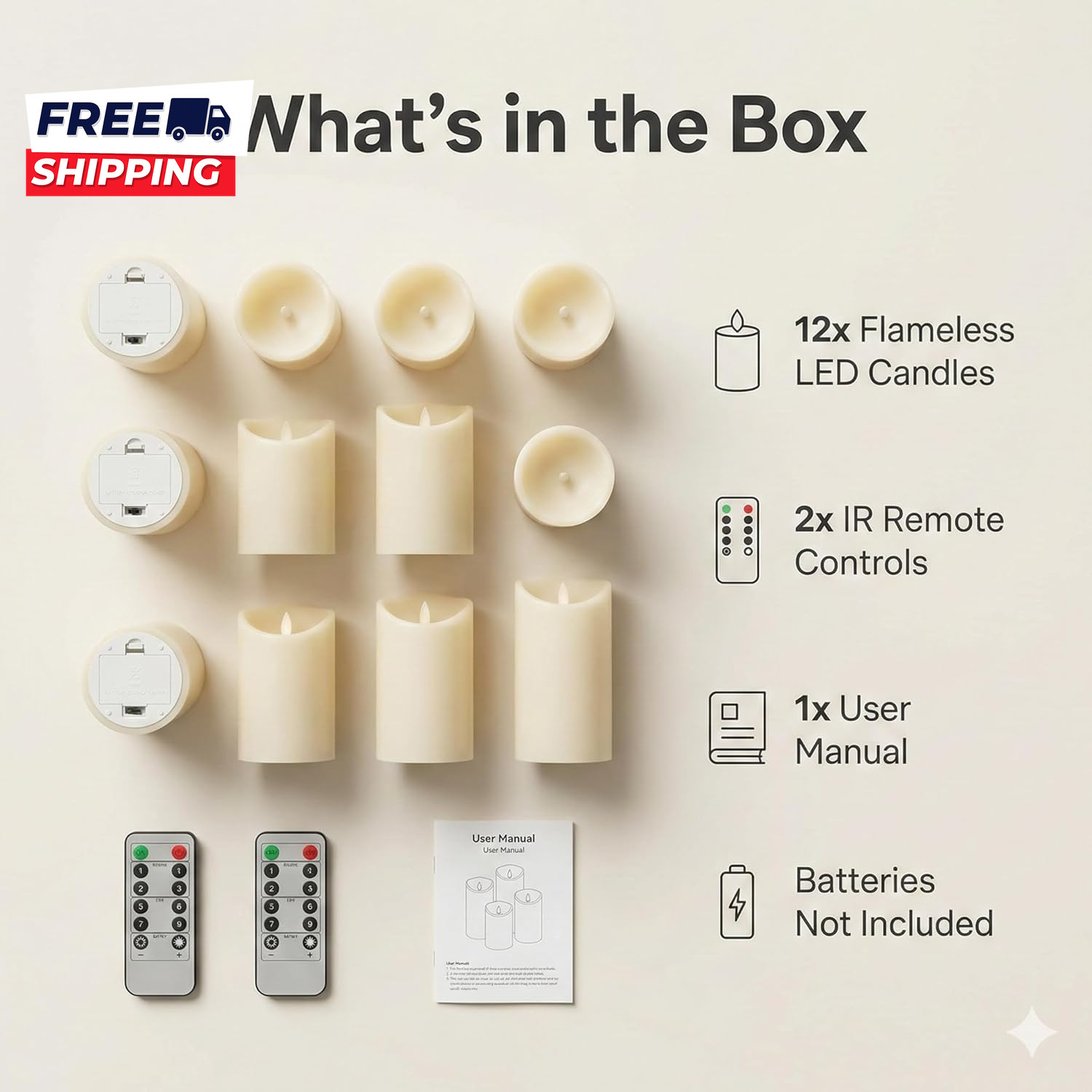 Flameless Candles Led Candles Pack of 12 Battery Candles (D2.15” X H4”5”6”)