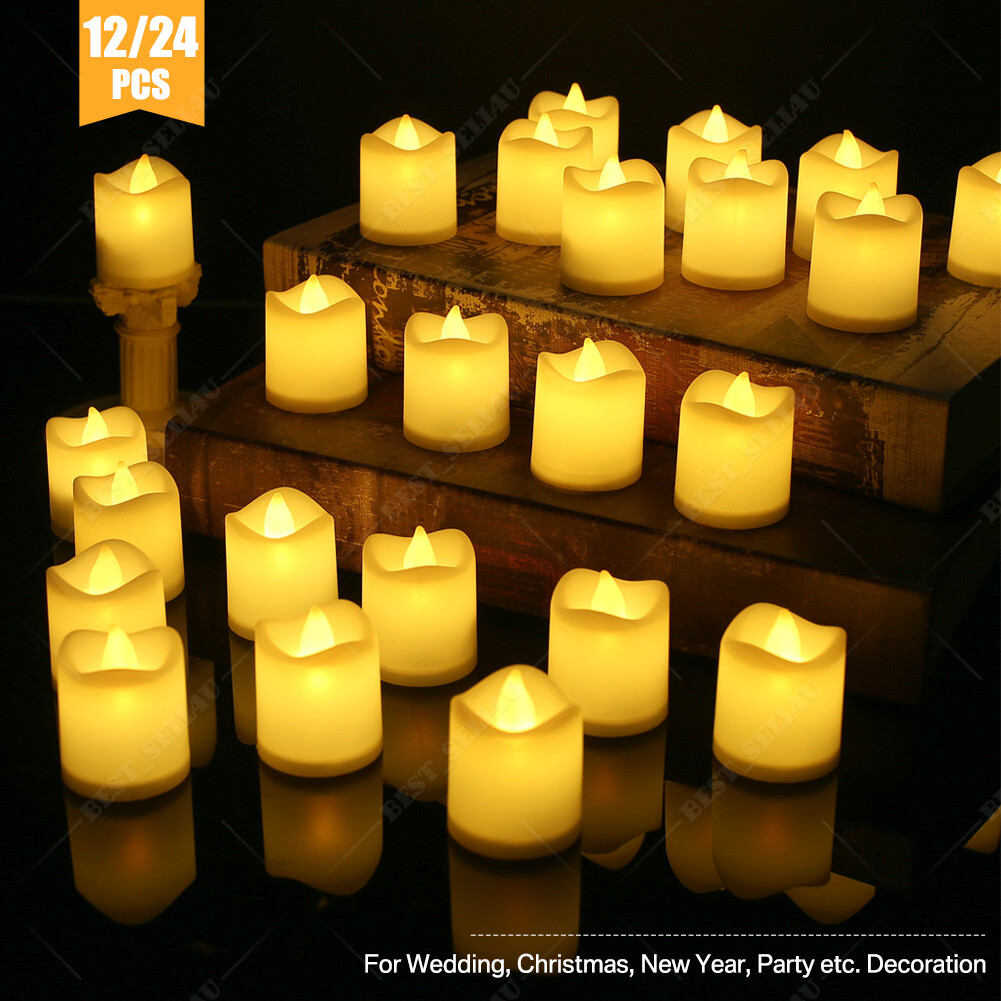 24/48 Pack Flameless Flickering LED Tea Lights Votive Candles Halloween Decor
