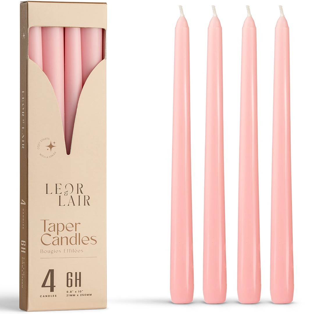 Leor & Lair Taper Candles – 4 Pack – 10″ Tall Candlesticks, Unscented, 6+ Hours