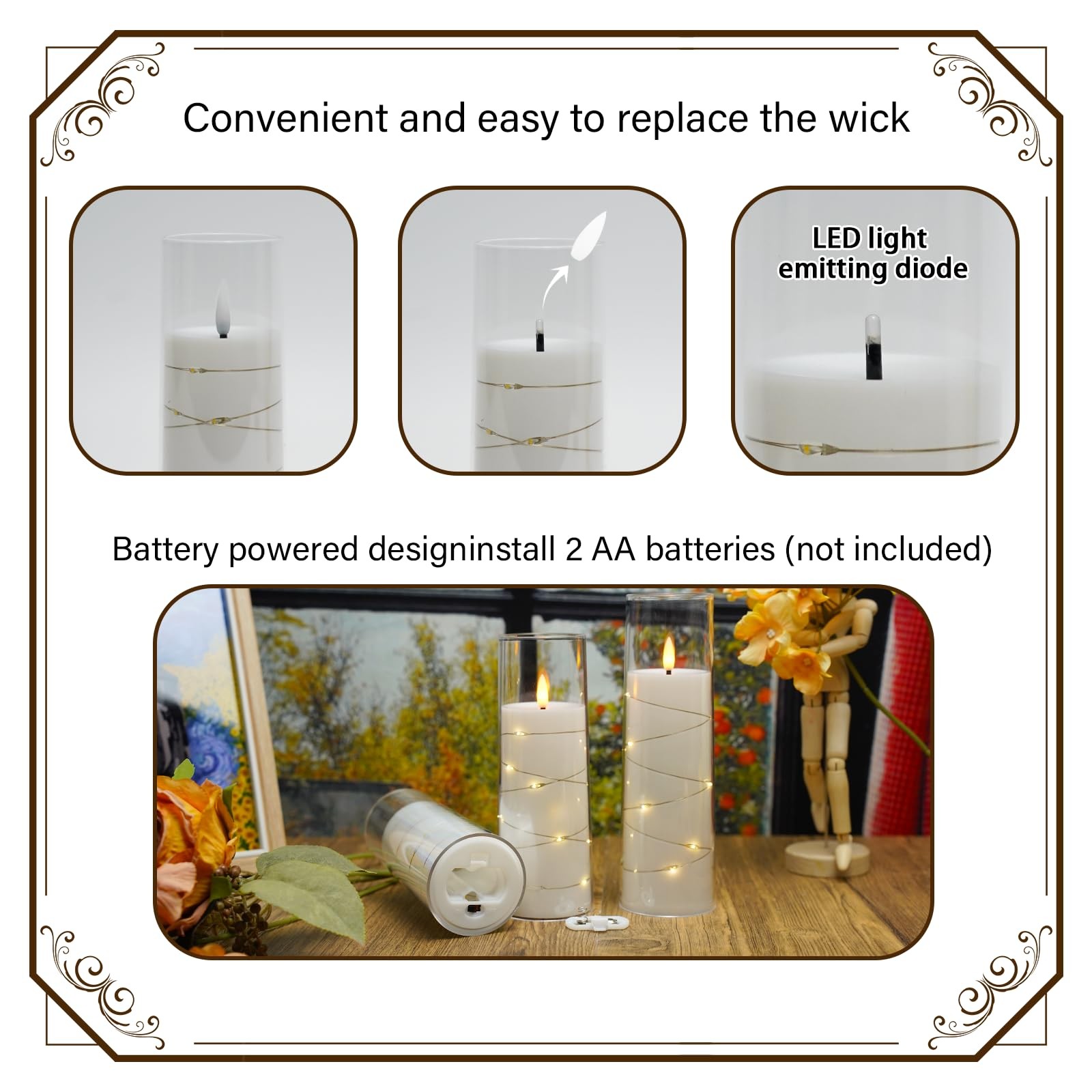 Nimiko Flickering Flameless LED Candles, 9 Pcs with Embedded Star String, Acr…