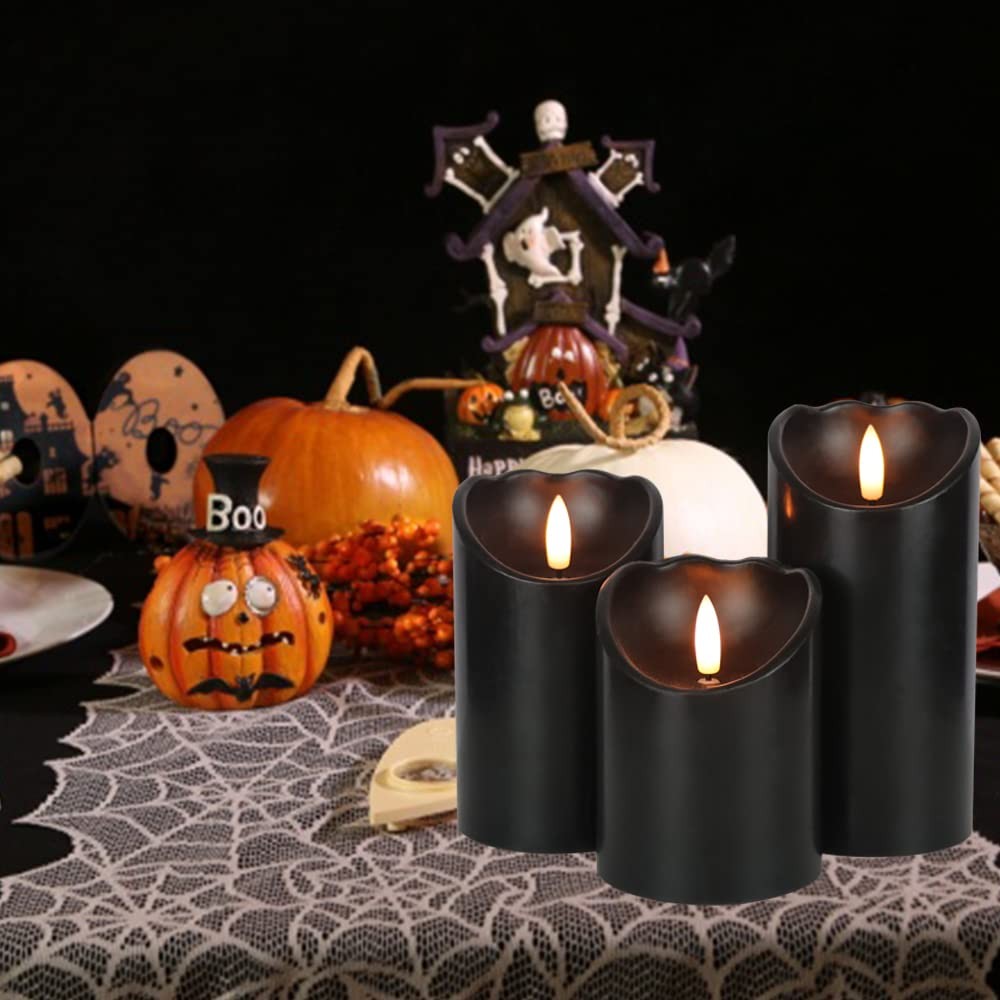 Black Flameless Pillar Candles with 6H Timer AAA Battery Powered Real Wax Wic…