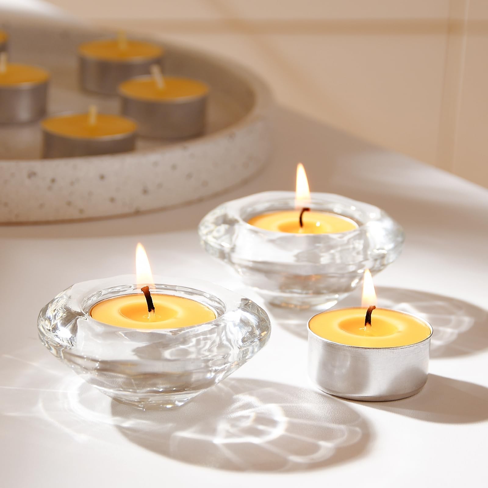 50Pack Pure Beeswax Tealight Candles in Aluminum Cups 45 Hour Burn Time, Lea…