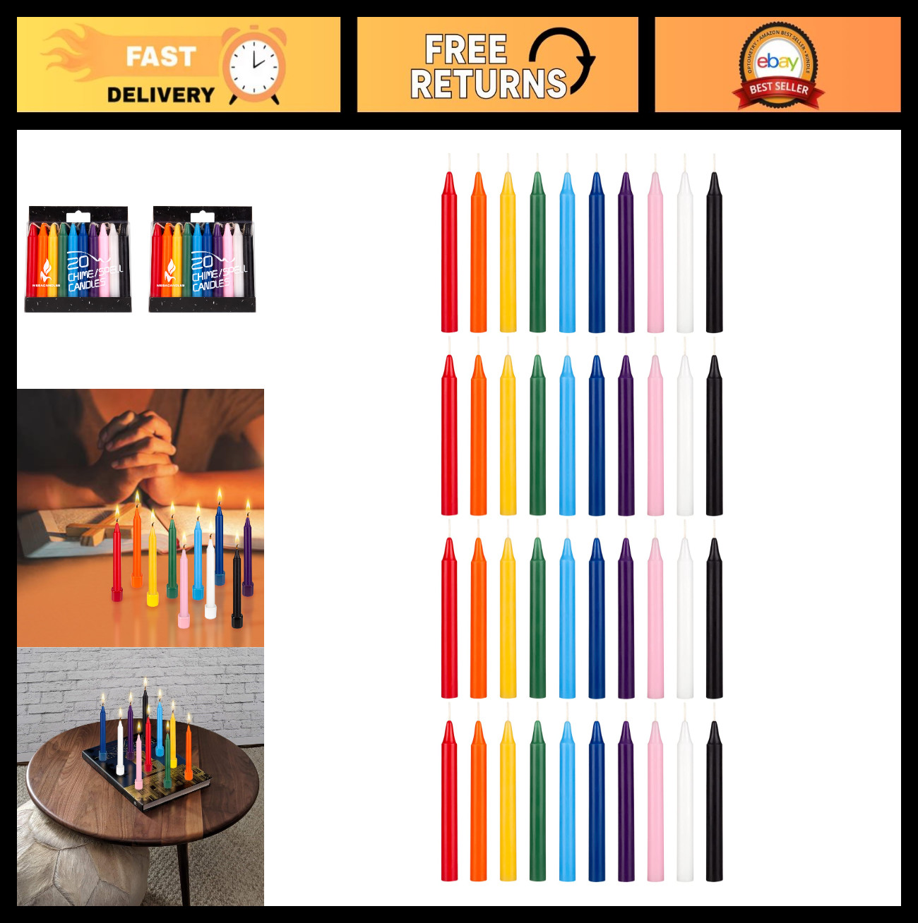 40 Mini Taper Candles 4″ x 1/2″ Unscented | Assorted Colors for Rituals, Spells,