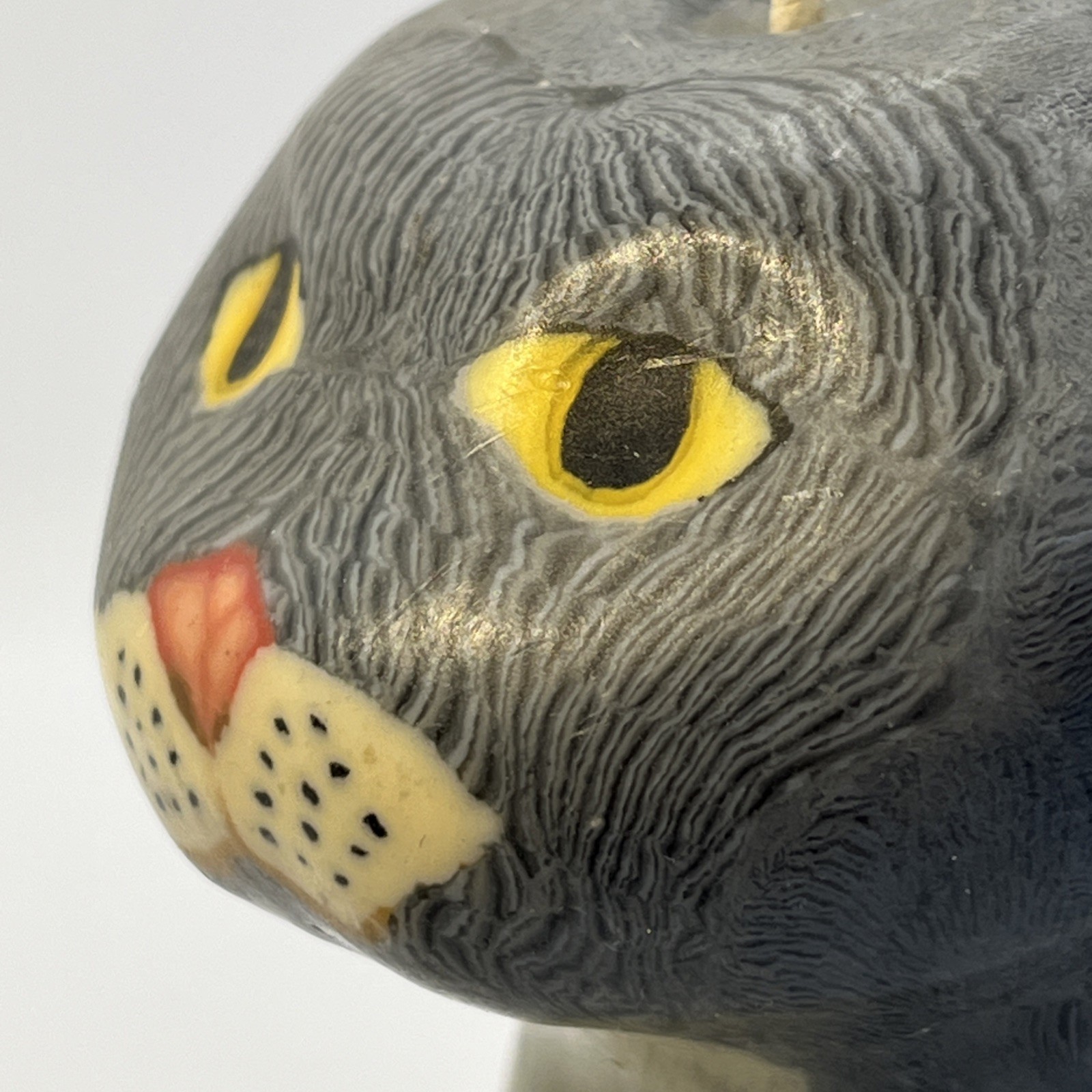 Vtg Gray Tuxedo Yellow Eye Cat Candle 5.5” Wax Figurine Pets Decor Collectible
