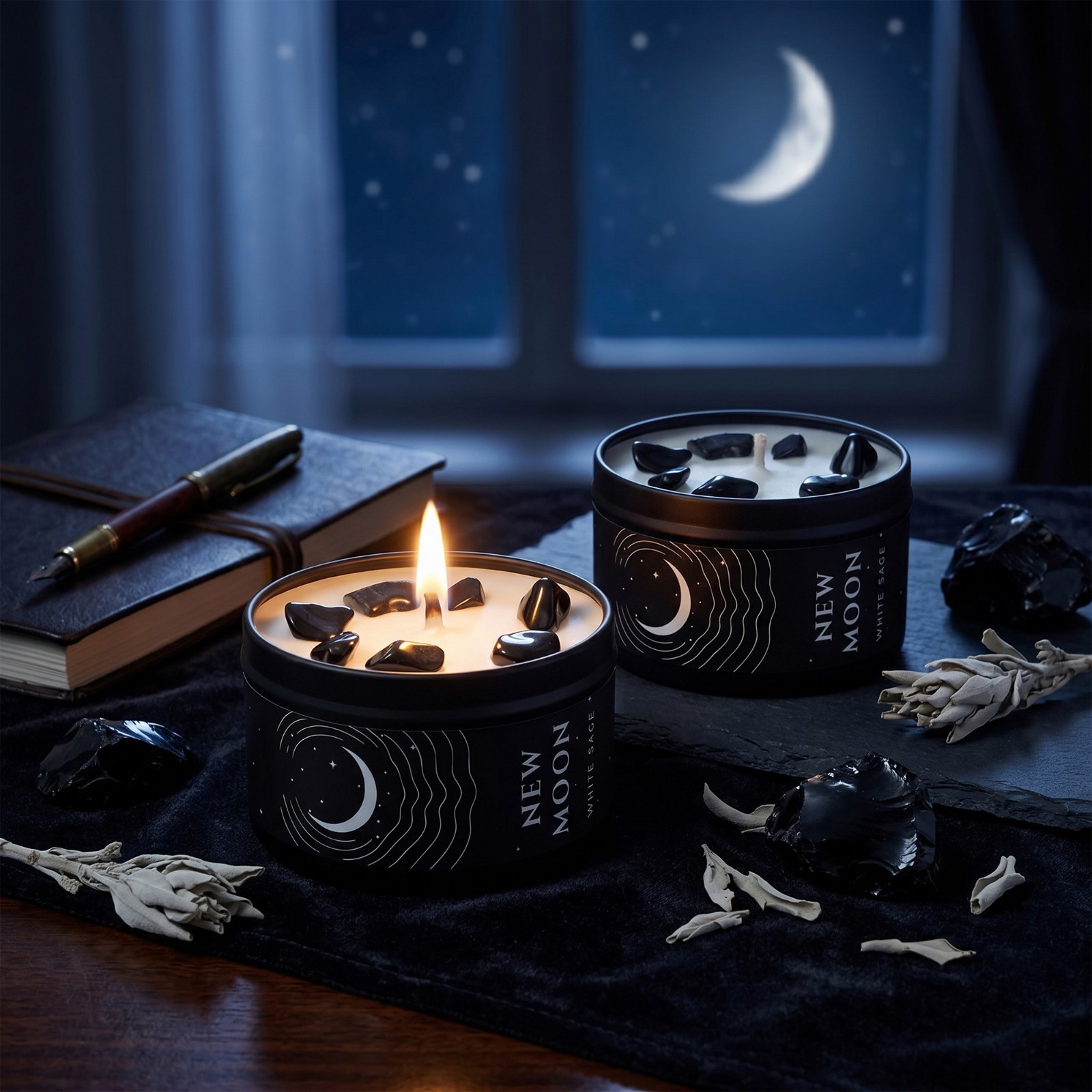 2 Pack New Moon Candle Crystal Soy Manifestation Witchy Celestial Ritual Gift