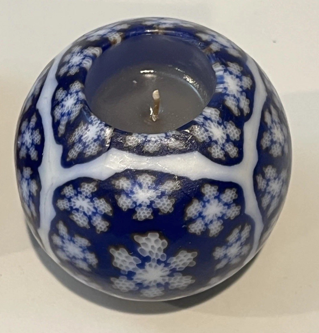 Lot Of 2 VTG 90s Glowing Candle Blue White Globe Candle Millefiori NEW!