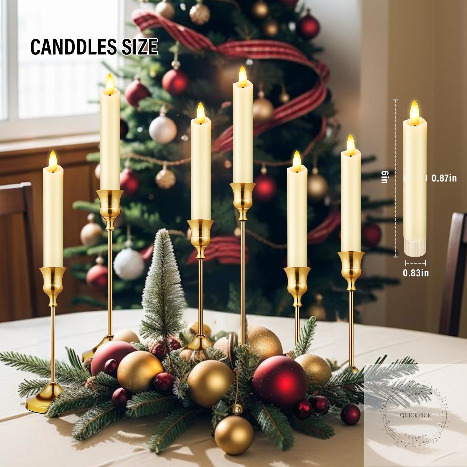 Upgraded Real Wax Short LED Flameless Taper Candles with Remote, 6 PCS Ivory