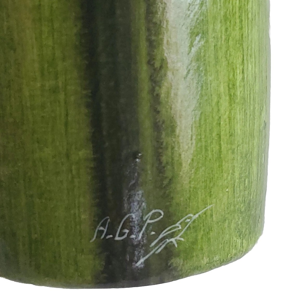 Clay Art Candle In W/ Face Bamboo Stem 60s Or 70s Signed AGP & Bird Blue Eyes