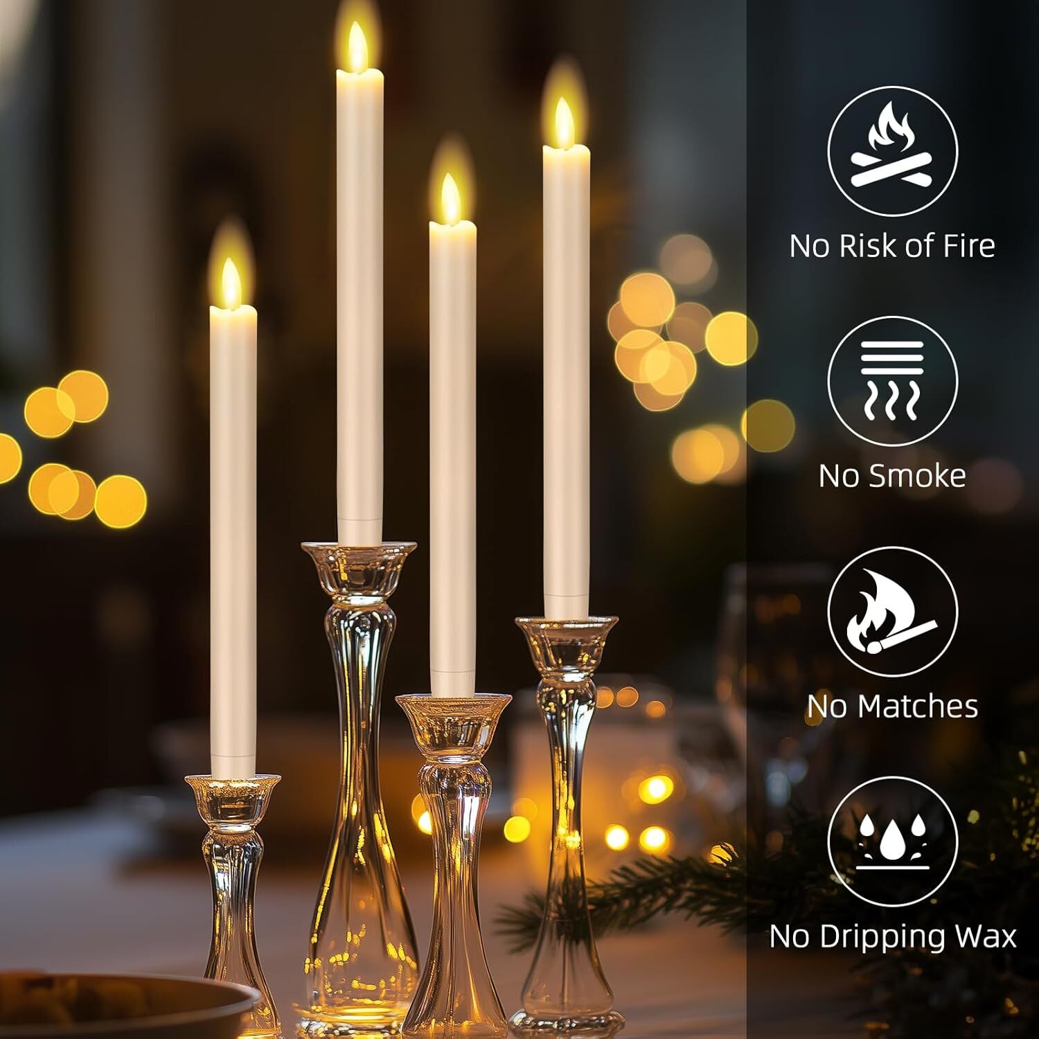 Flameless Taper Candles Light Flickering Battery Operated with Remote Timer LED