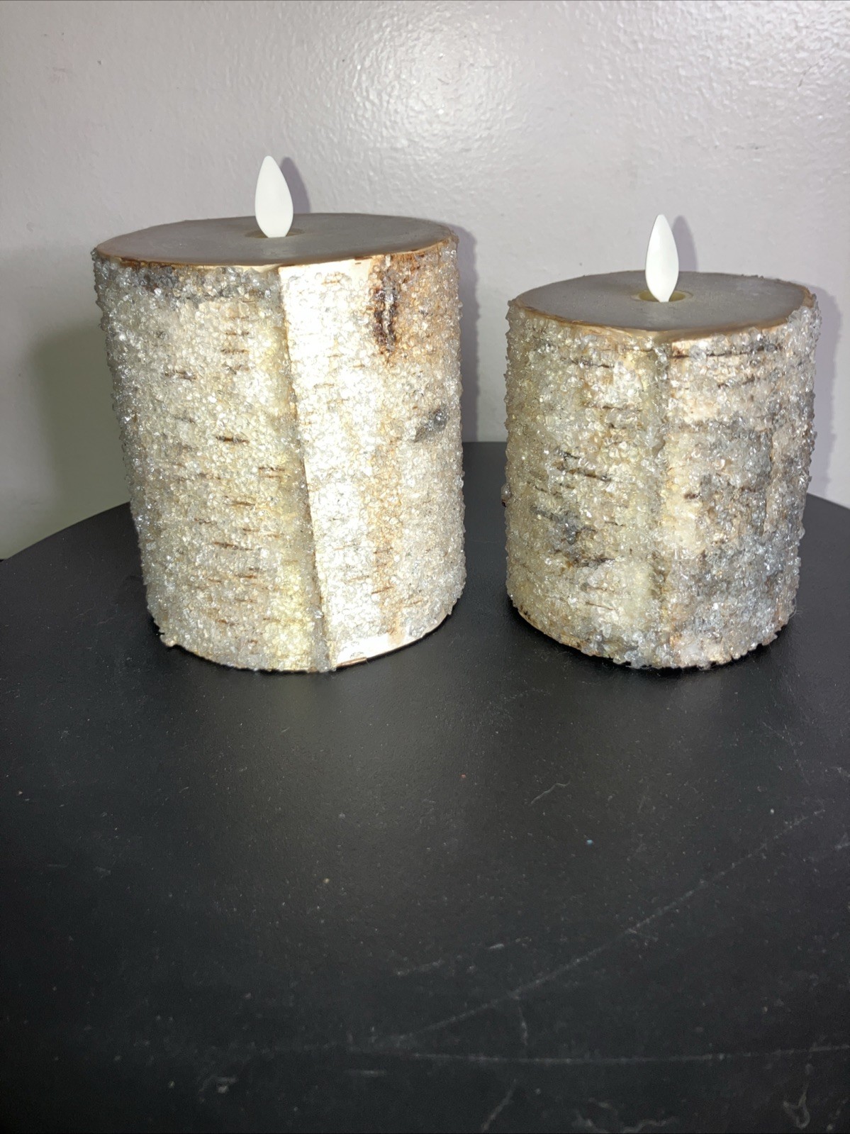 Pair Of Pottery Barn by L&L Sugared Frosted Birch Flameless Candles
