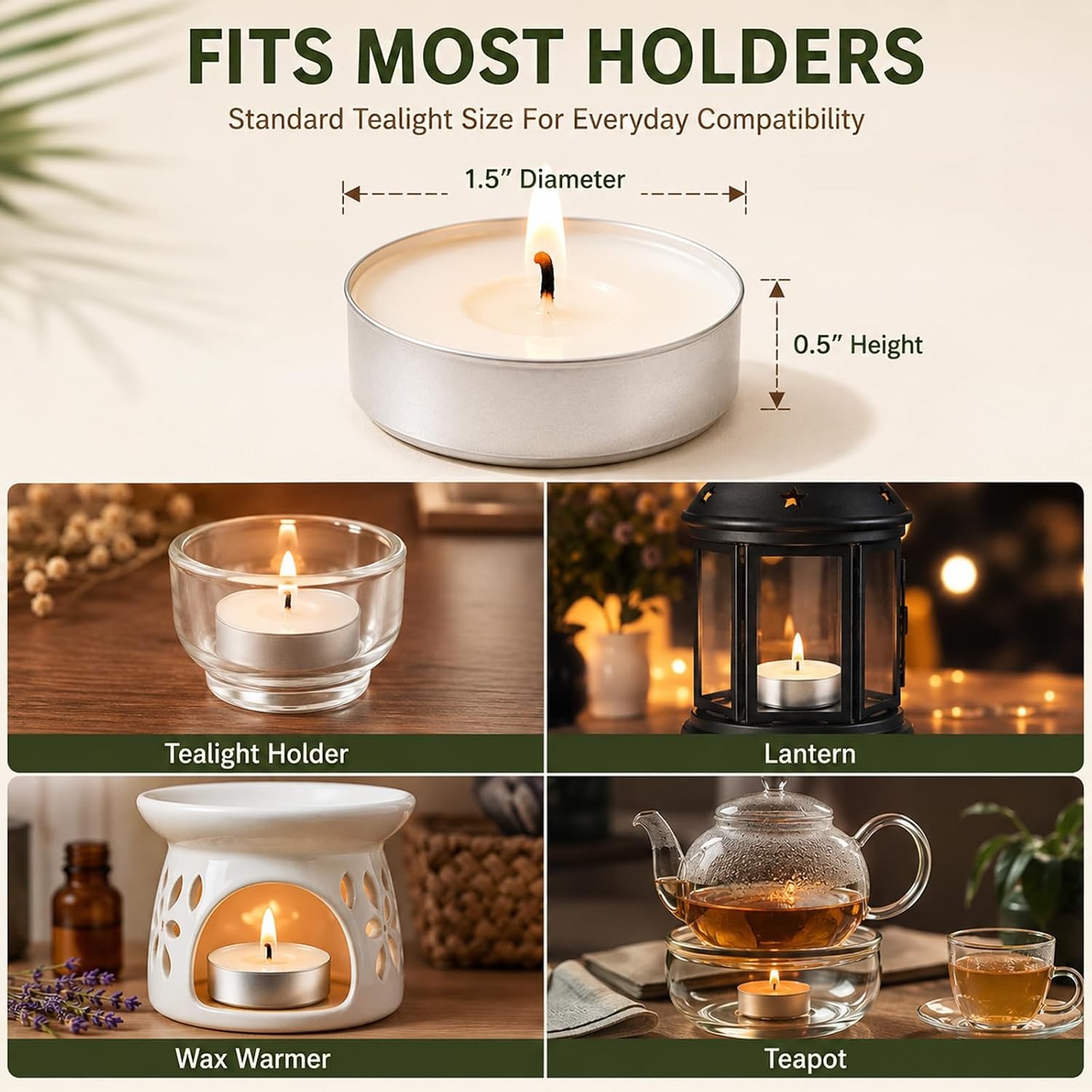 Tea Lights Candles 50 Pack, 4 Hour Burn Time Palm Wax Tealight Candle Bulk for