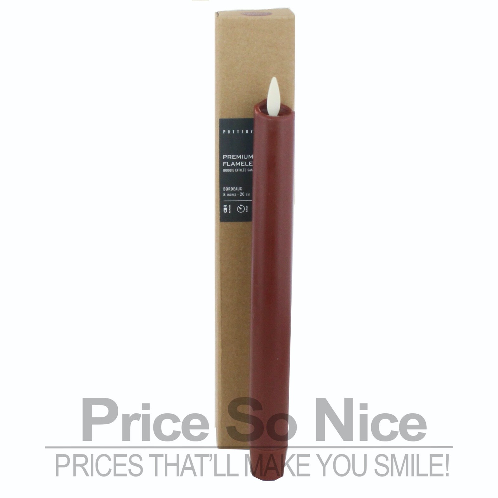 Pottery Barn Flickering Flameless Bordeaux Taper Candle – 8″ – MSRP $59
