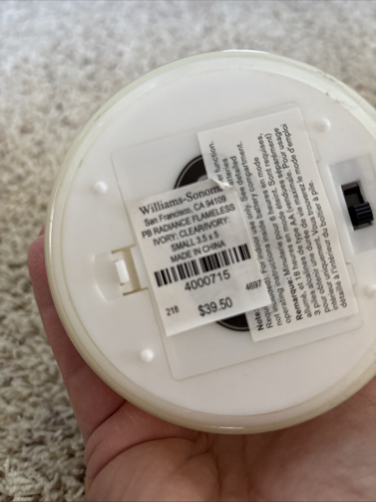 Pottery Barn Radiance Flickering Flameless Candle Ivory 4 in x 5 NEW
