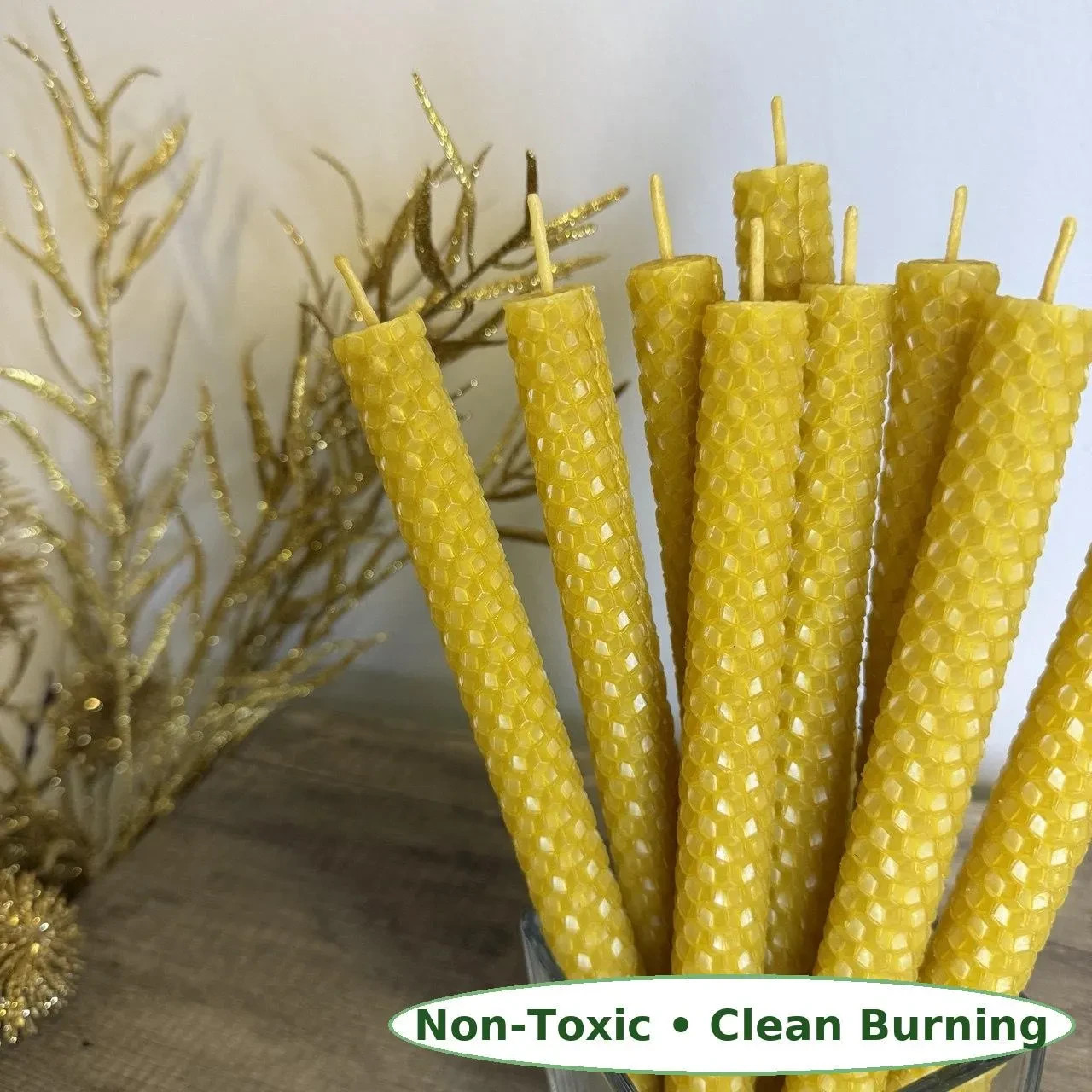 Beeswax Taper Candles 8in Hand Rolled Natural Honeycomb Set 6 12 24