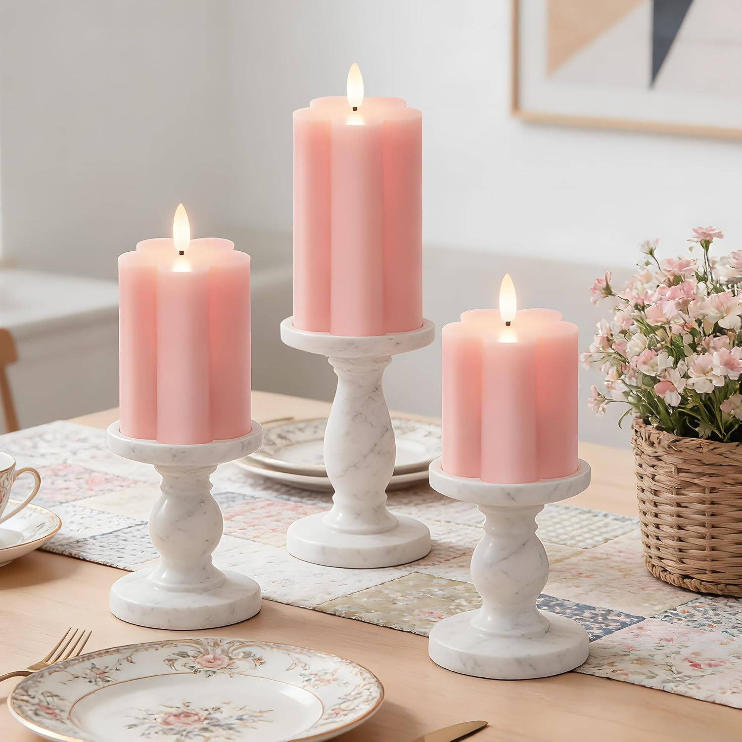 Pink Flower Flameless Candles with Remote and Timer Real Wax Made LED Pillar