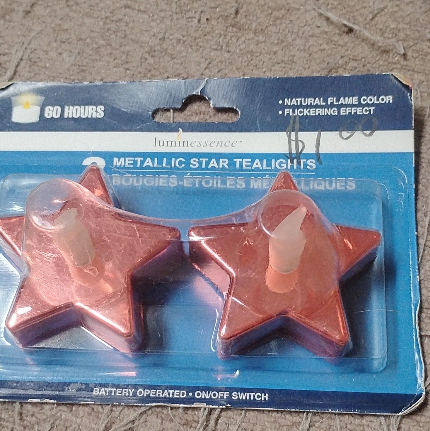Luminessence Red Metallic Star LED Tealights Flicker Flameless 2pk CR2032