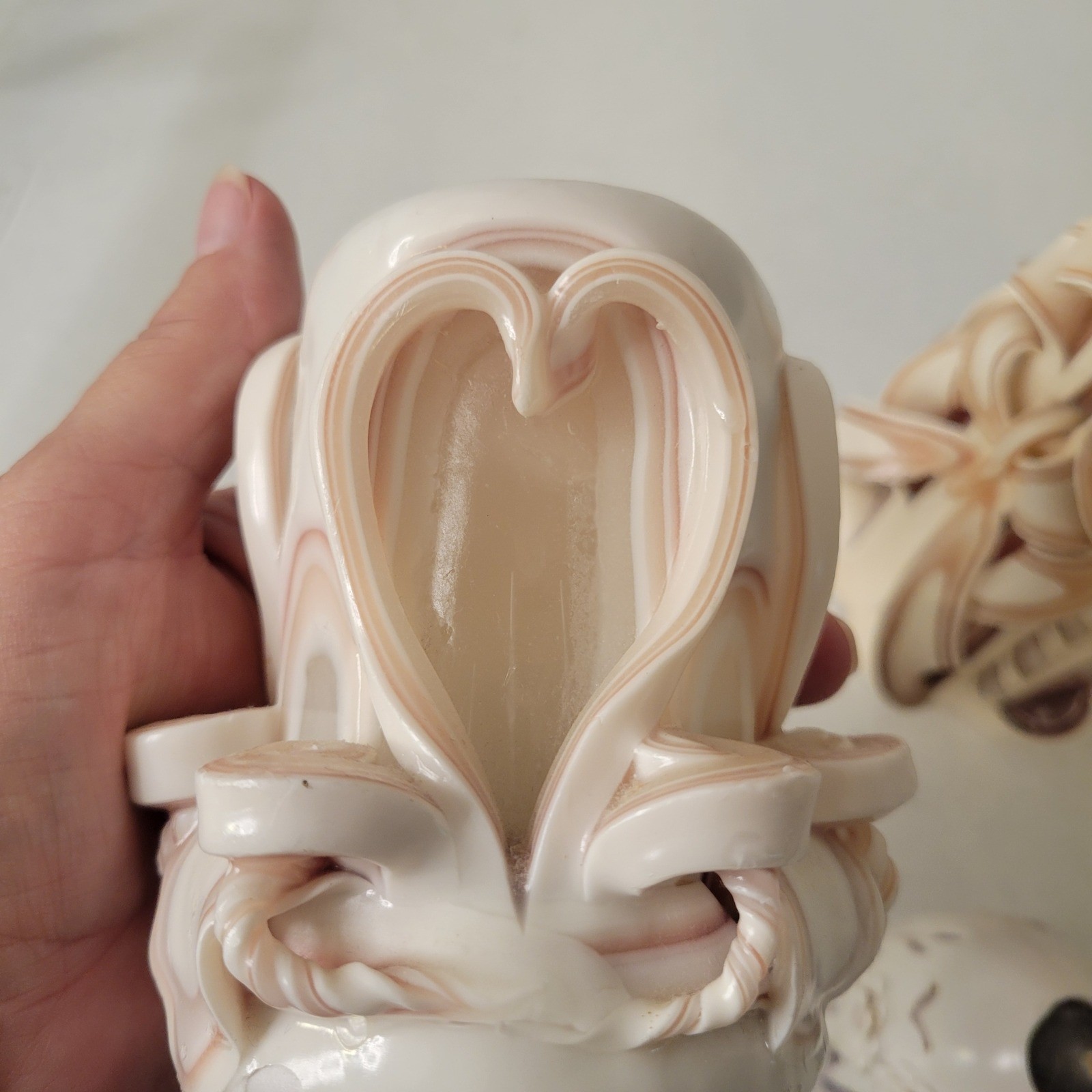 North Georgia Candle Works Carved Wax Art Set 3 Cream Tan Mauve Purple Vtg 1992