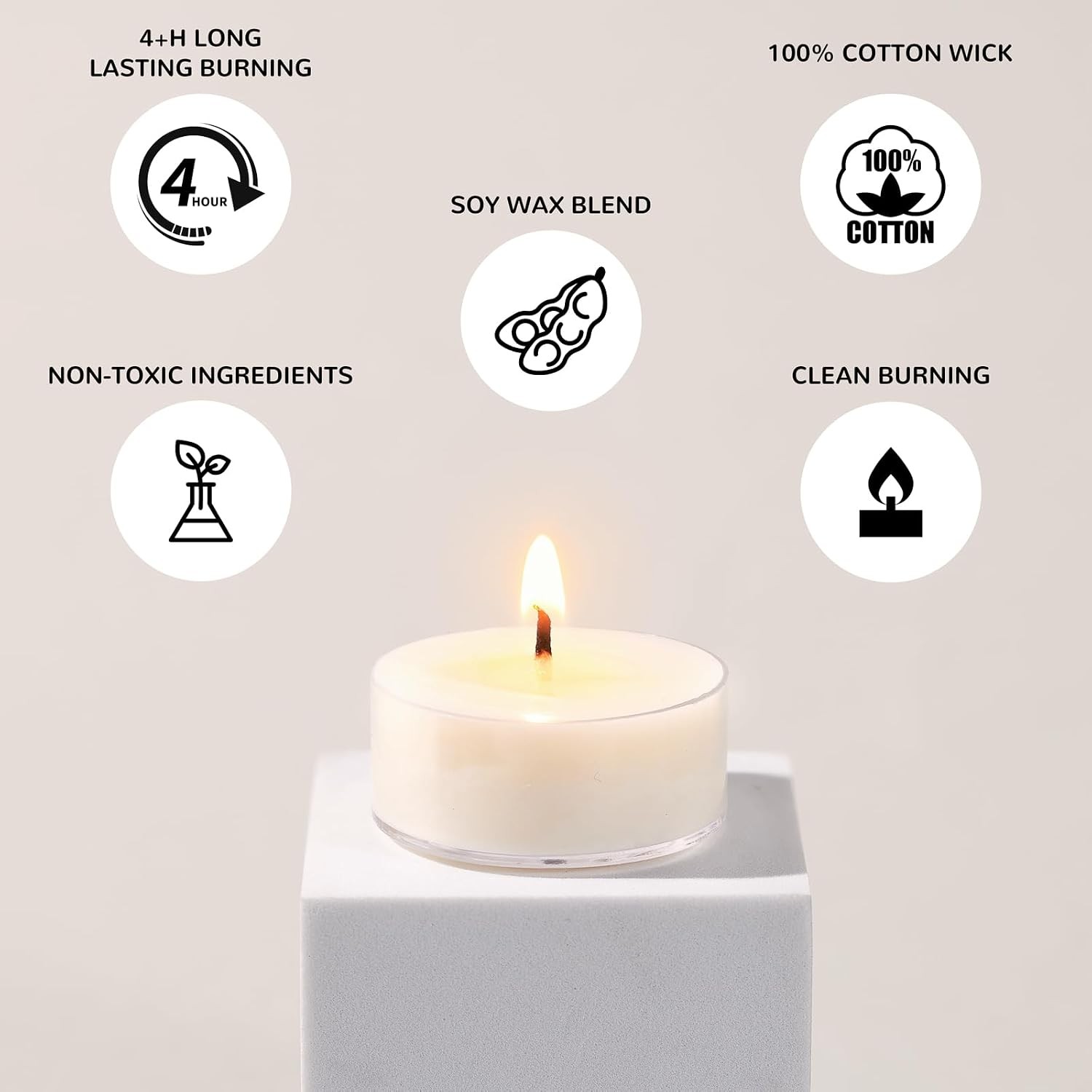Soy Tea Lights Candles 25 Pack, Tealight Candles Bulk-4 Hours Long Burning,