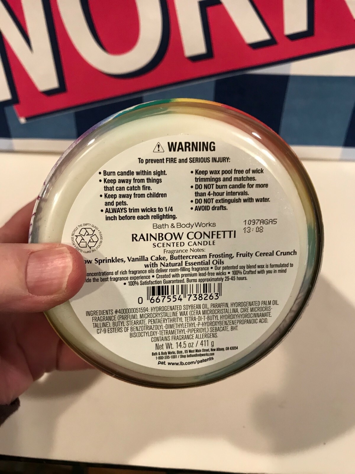 Bath & Body Works RAINBOW CONFETTI 3 Wick Candle NEW