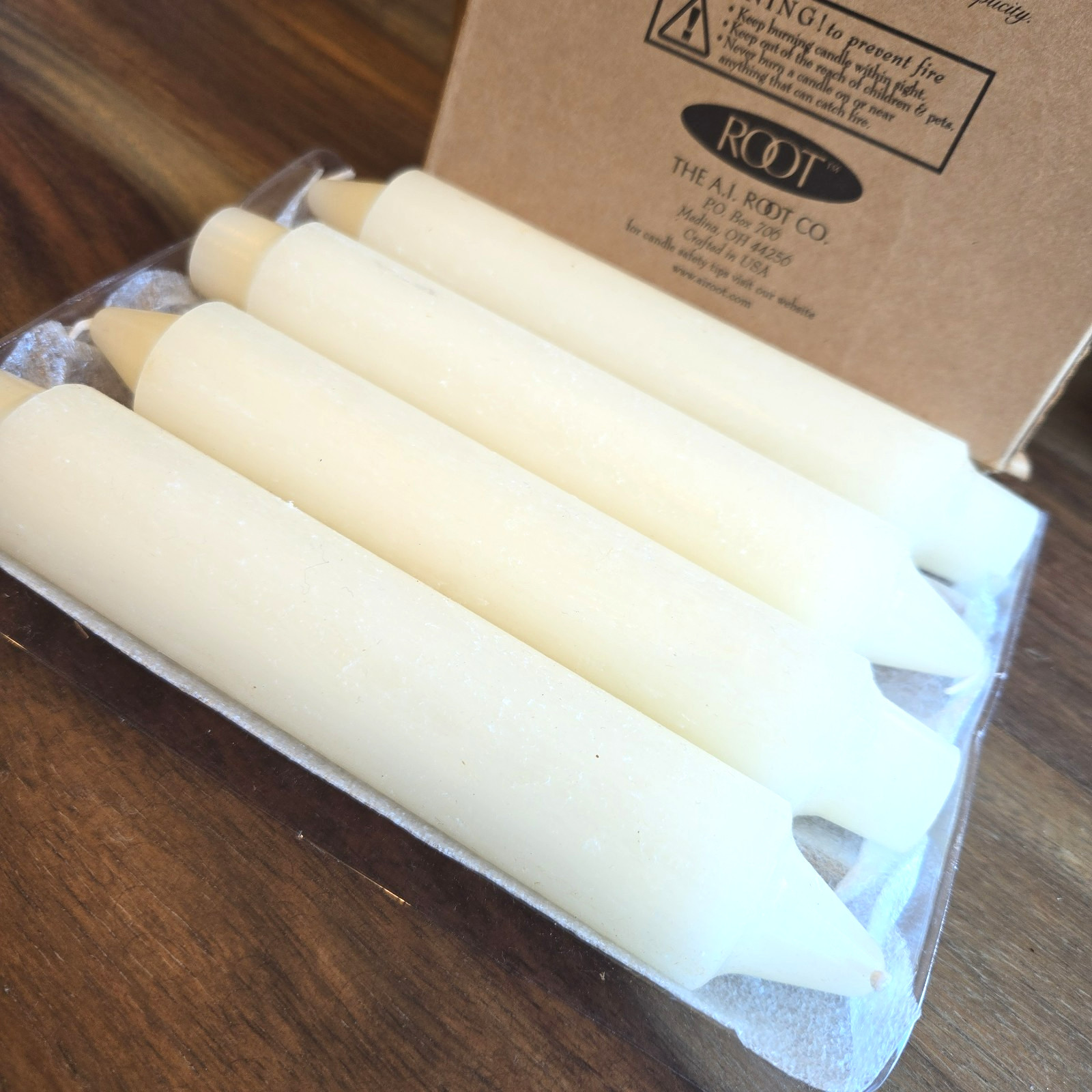 Root Timberline Collenette Candles 7″ Ivory Set of 4 New In Box