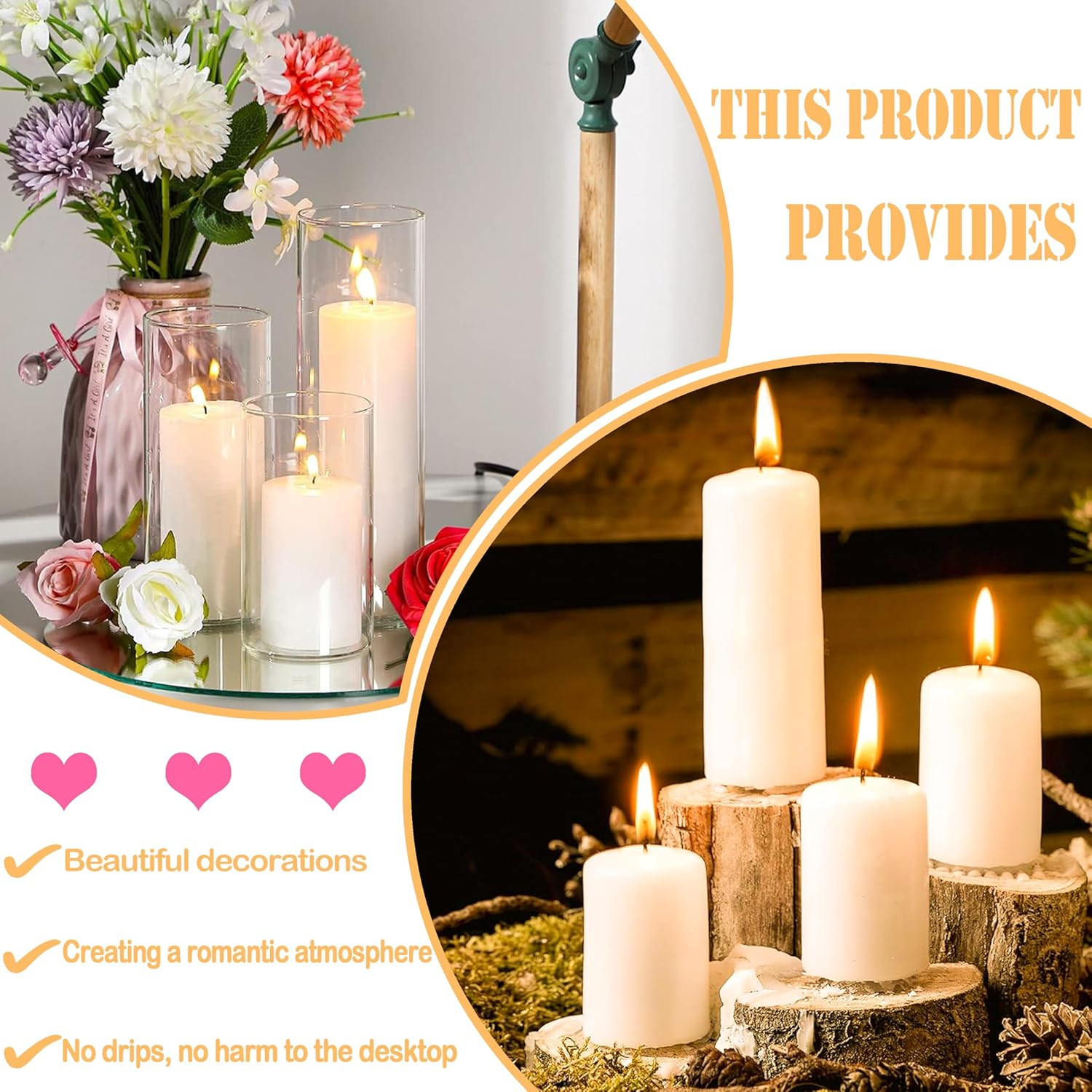 18 Pcs Ivory Pillar Candles Bulk Set，2X3 2X6 2X8 Inch – 12 Each Size，Hurricane C