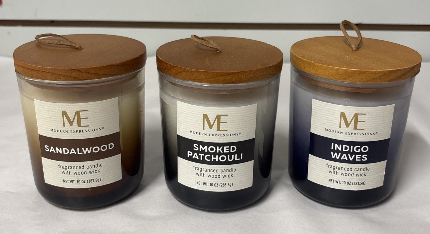 Modern Expressions Sandalwood/Indigo Waves/Patchouli Fragranced Candle – 3 PK