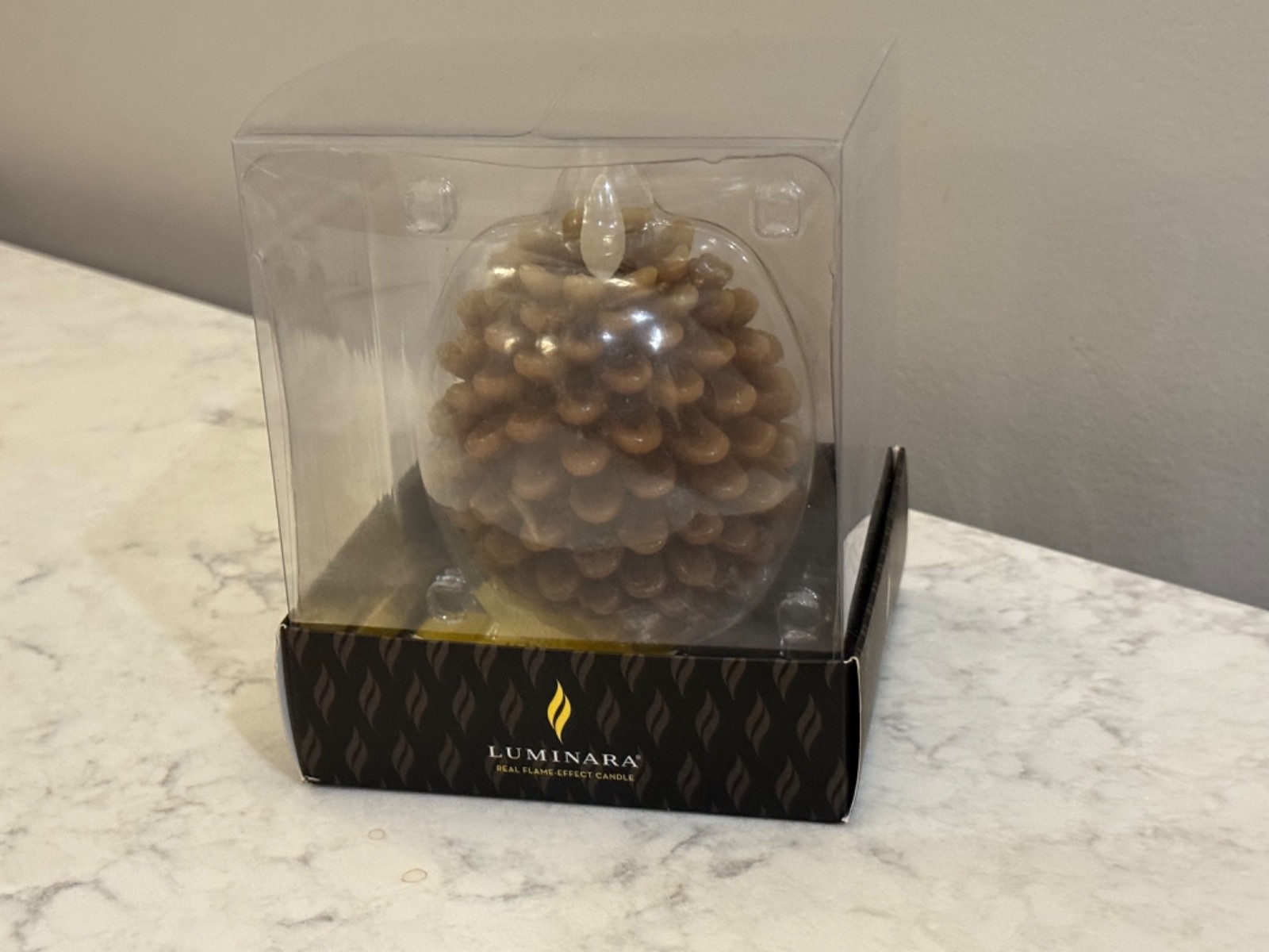 NEW in Box -Luminara Brown Pinecone Flameless Candle Unscented Wax Timer Indoor