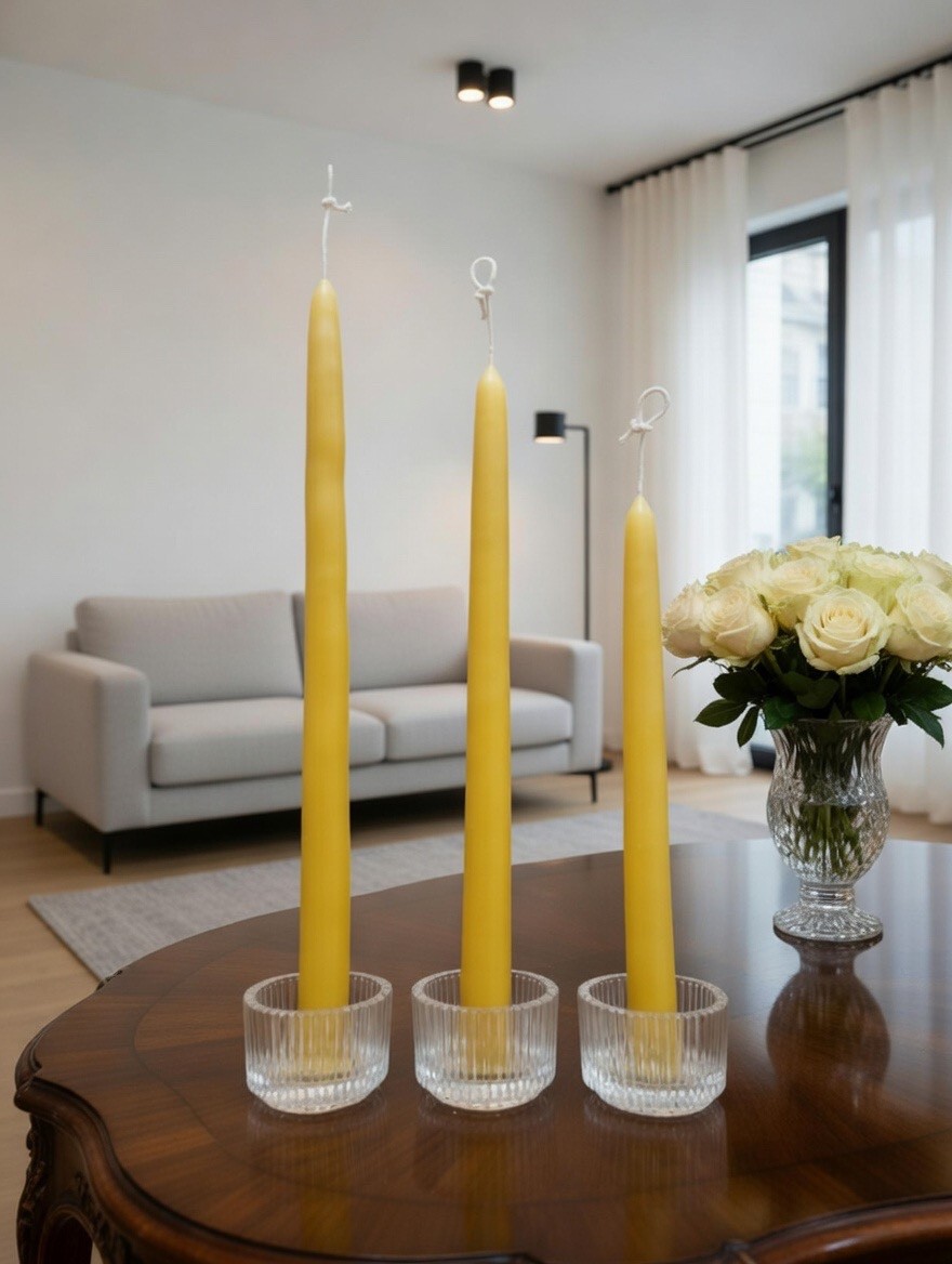Bulk – Hand-dipped Organic yellow beeswax tapered candles – 1/2 inch diameter