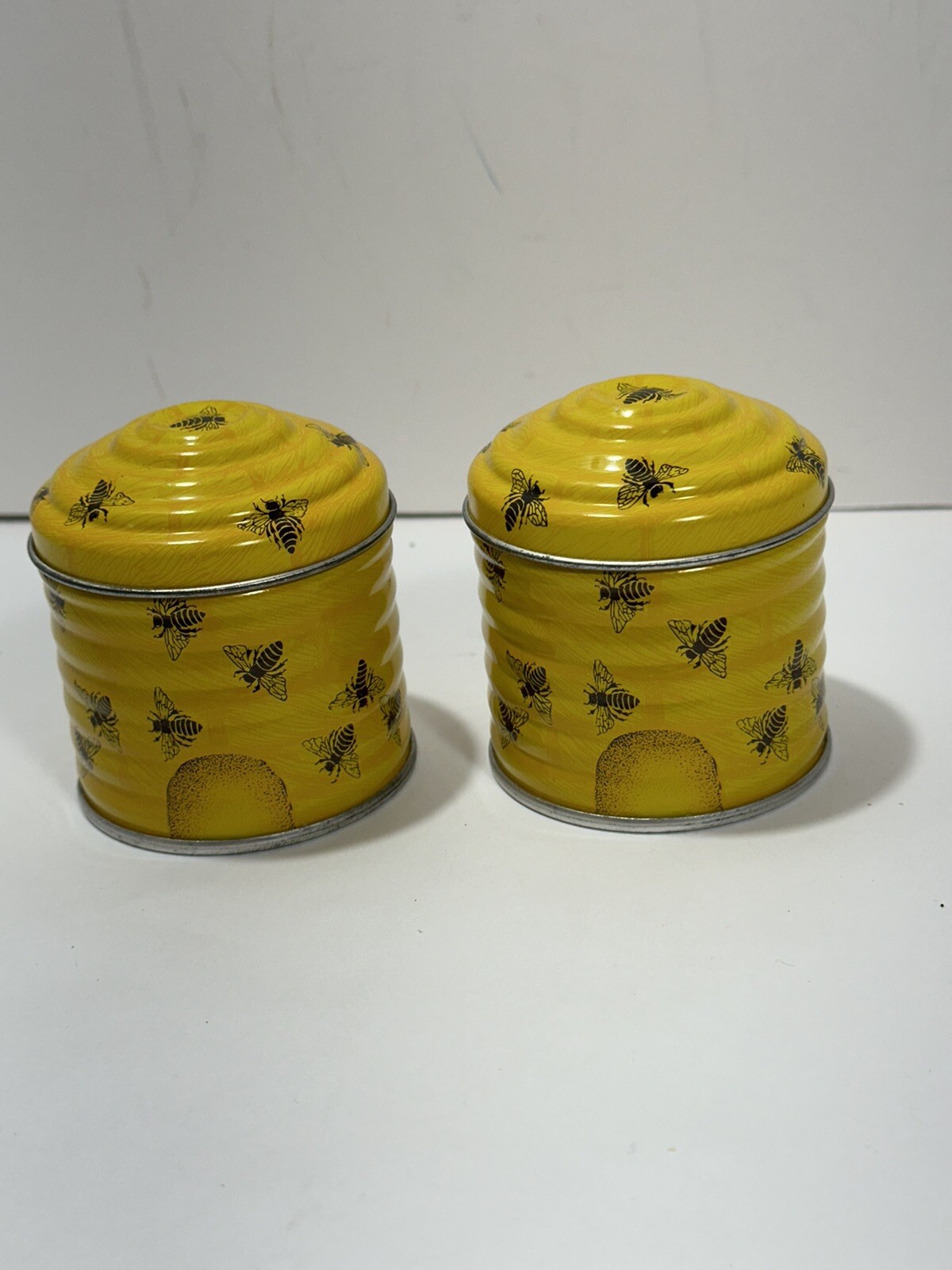 Vintage Beehive Bee Yellow Tin Candle Set Of 4 Made In Switzerland Very Rare!