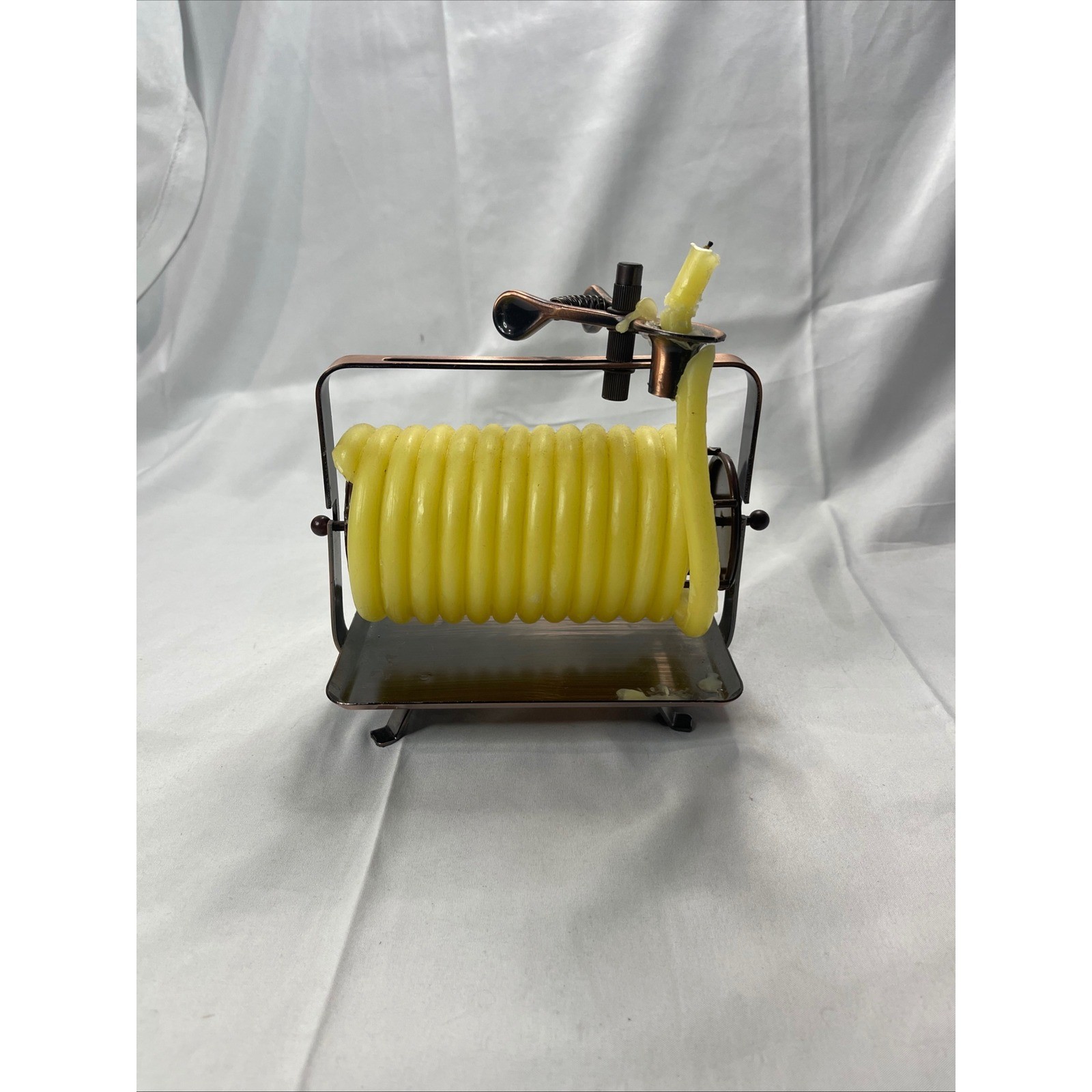 Candle by the Hour Horizontal Beeswax Coil Candle Copper Tone Metal Base Yellow