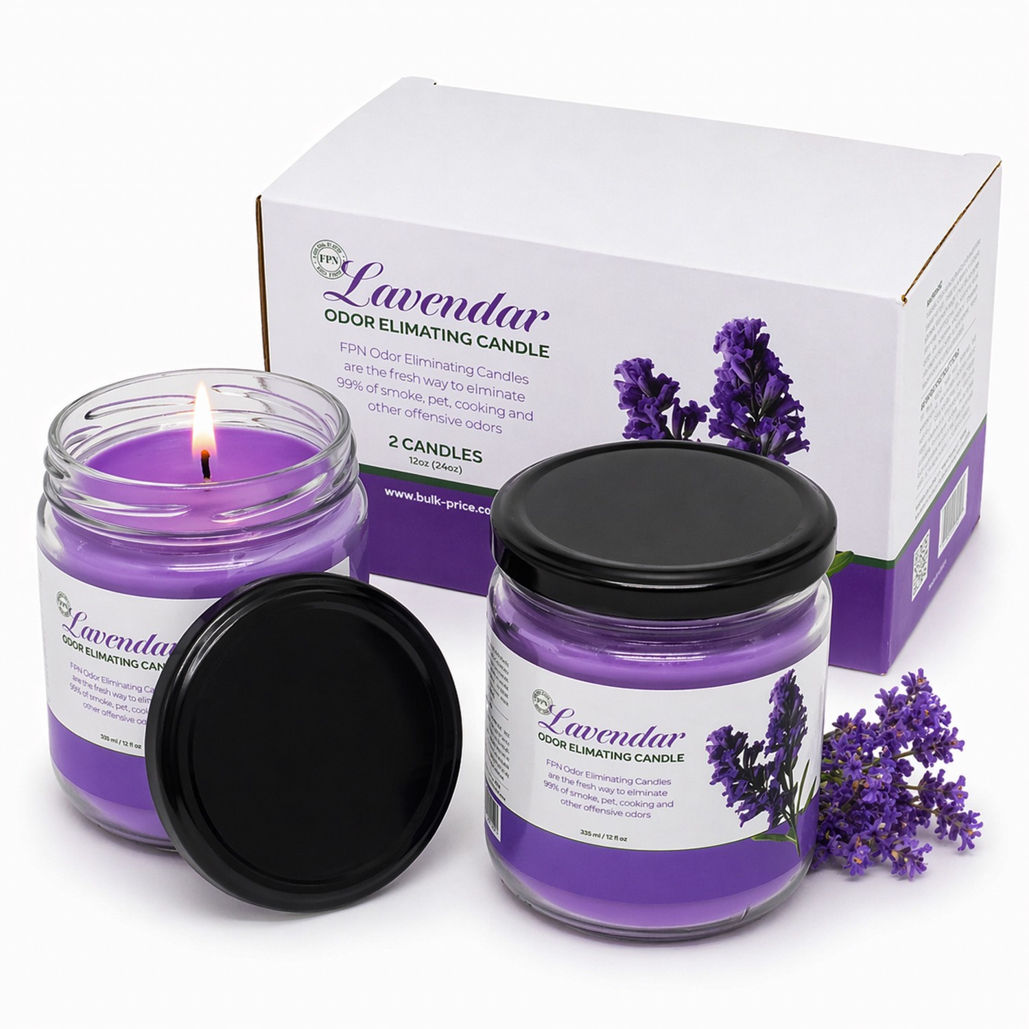 FPN Scented Odor Eliminating Candles Jars Soyawax Candle Lavender Scent 2 Pcs