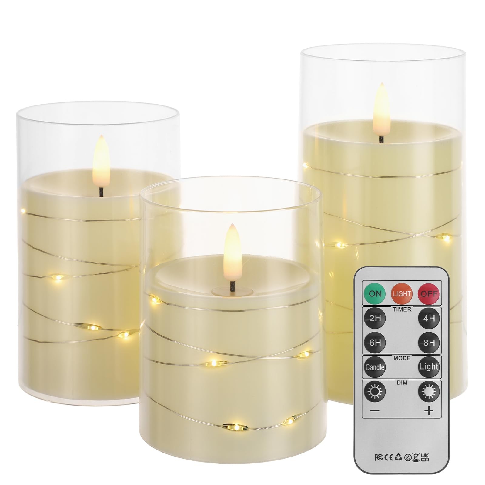 White Flameless Candles with remote, Faux Candles for Living Room Decor
