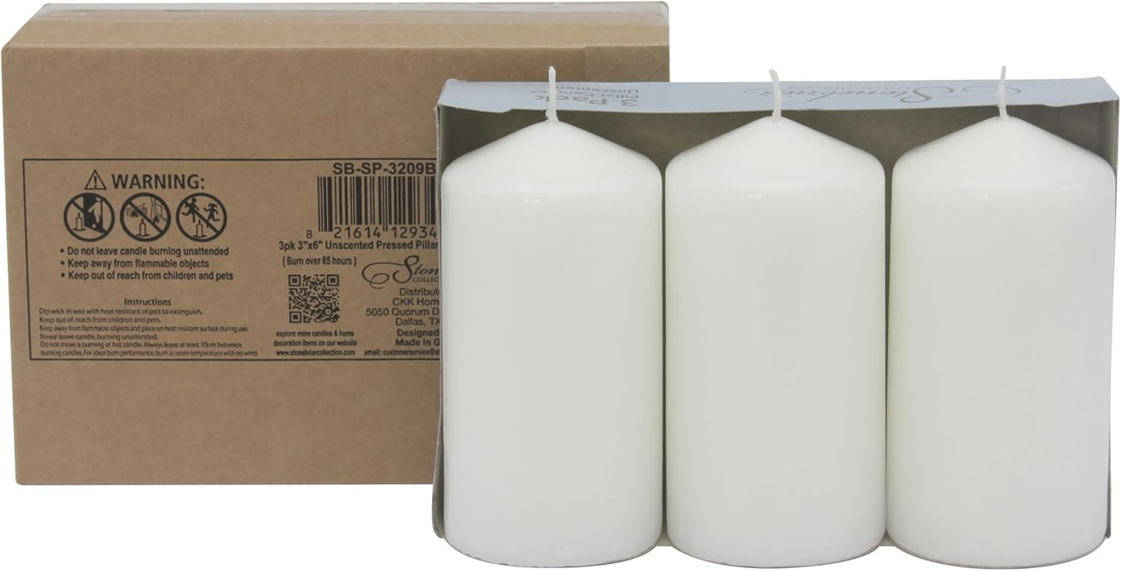 3 Pack Tall 3 X 6 Inch 65 Hour Long Burning Unscented White Wax