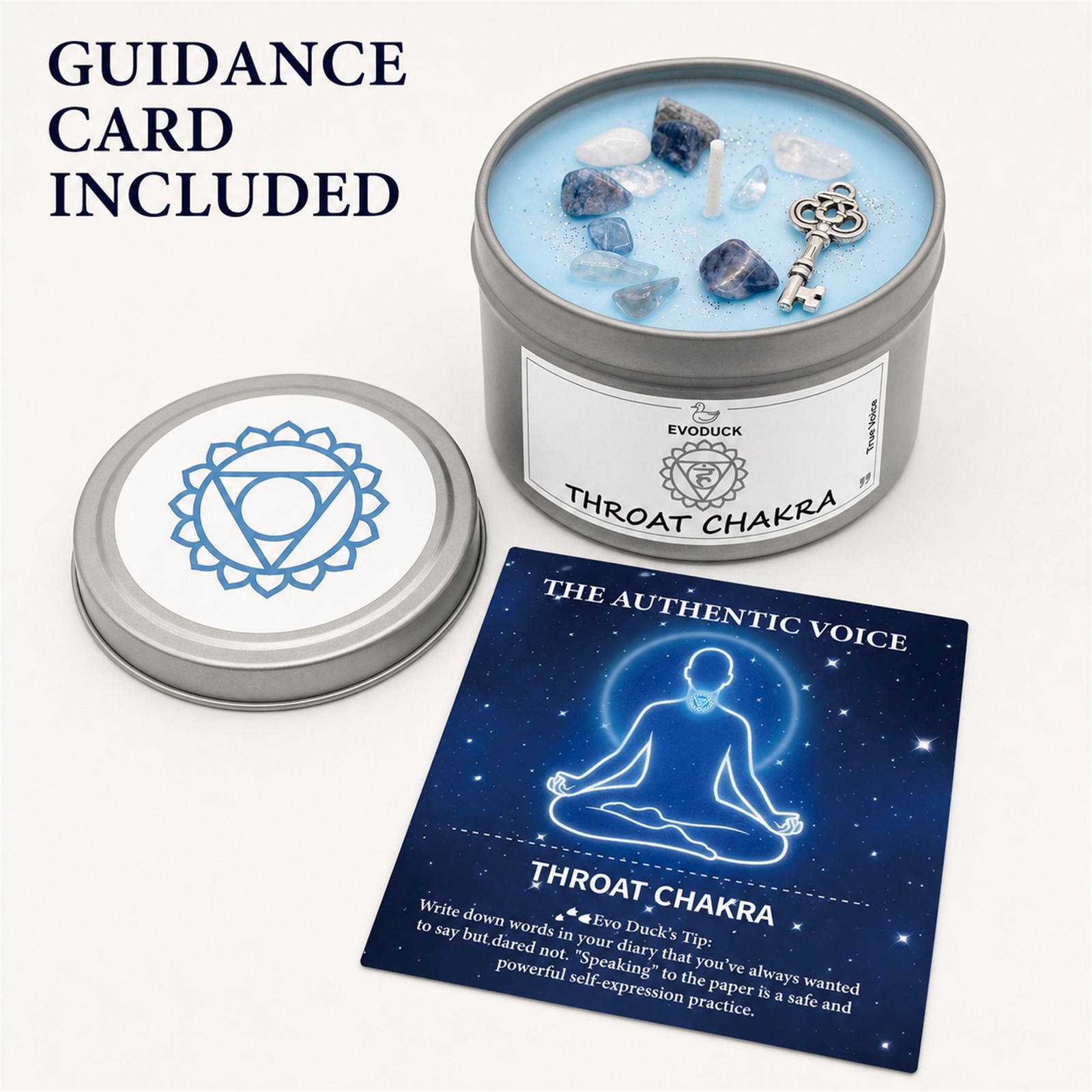 2-Pack EVODUCK Throat Chakra Healing Candles, Crystals, Positive Energy, 3 oz