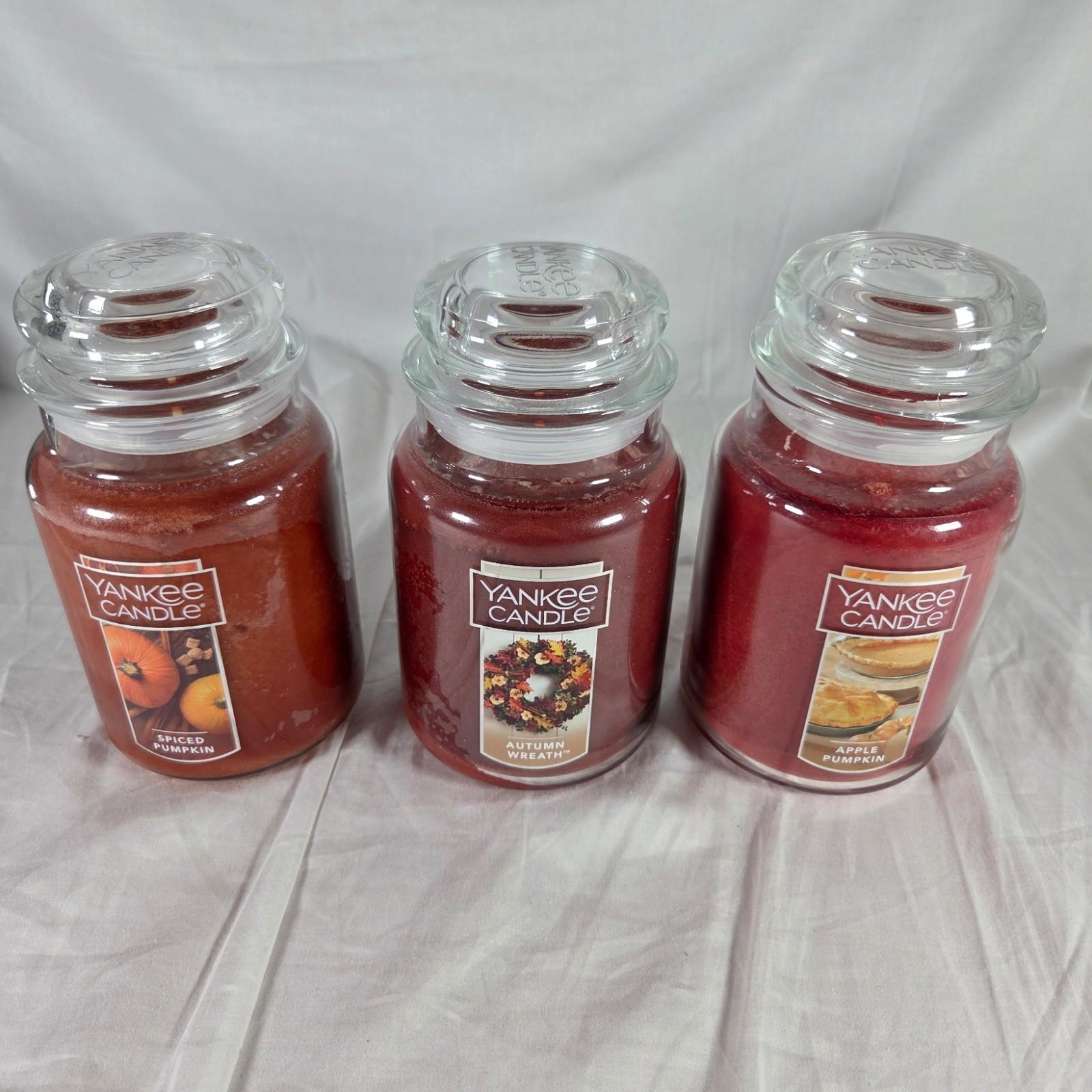 Lot of 3 Yankee Candle Large Jar Candles Fall Autumn Scents Spiced Pumpkin