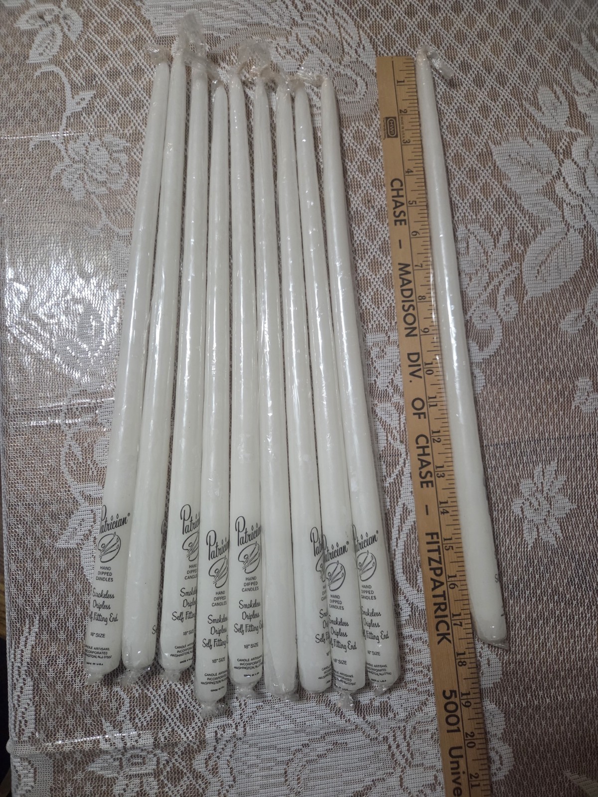 Lot Of 10 Patrician DRIPLESS SMOKELESS Taper Candles 18″ Ivory White NEW No Box