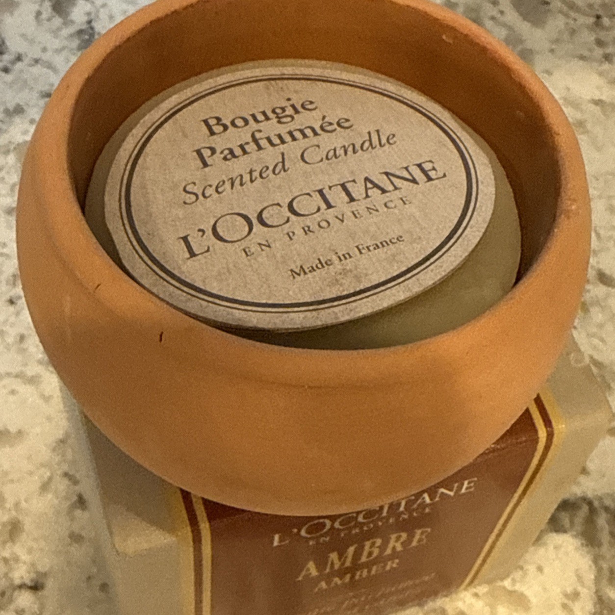 L’Occitane AMBRE Amber Bougie Parfumee Candle 3.5 Oz Rare Retired Terra-Cotta