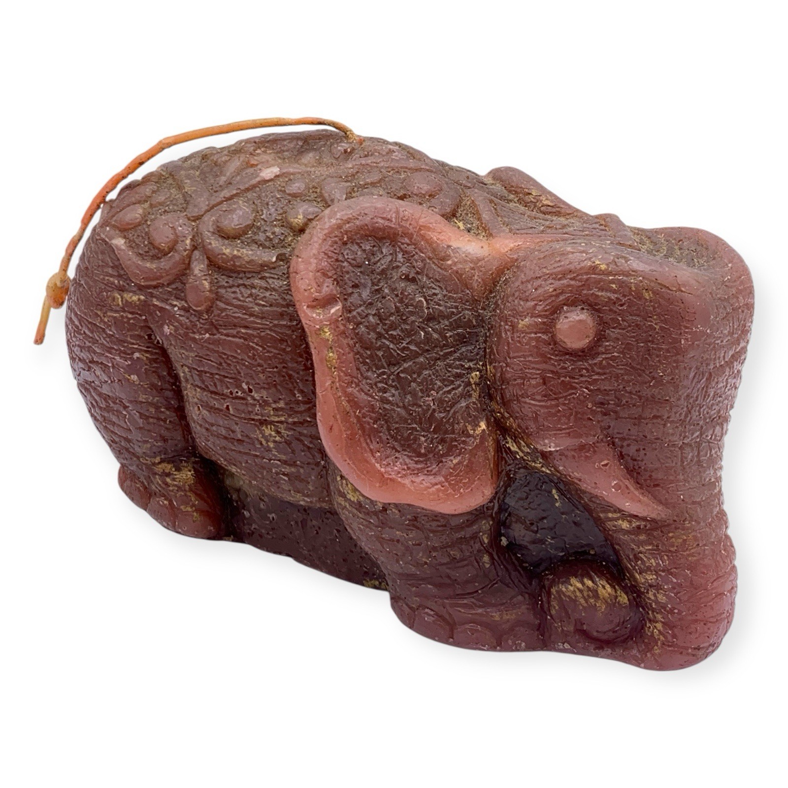 Vintage Elephant Brown Candle Molded Wax Figure Home Decor India Unlit Carved