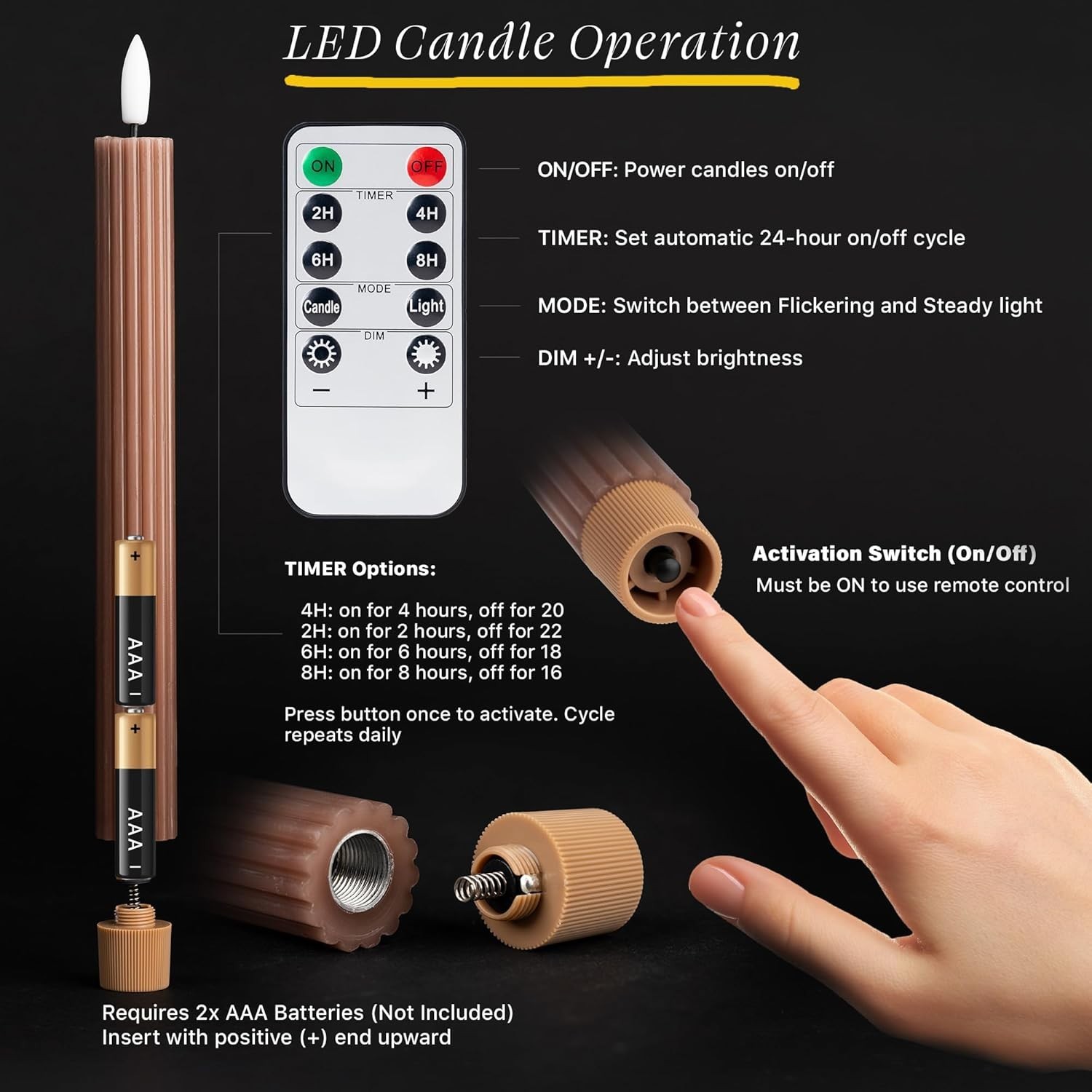 6 Pack 10″ Dimmable Fluted LED Candles – Real Wax, Remote & Timer Functions