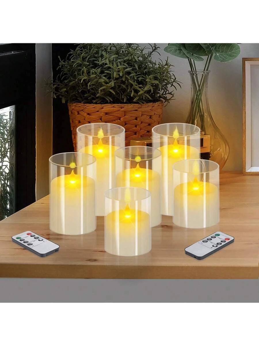 6Pcs Flameless Candles Battery Operated Remote Timer Christmas