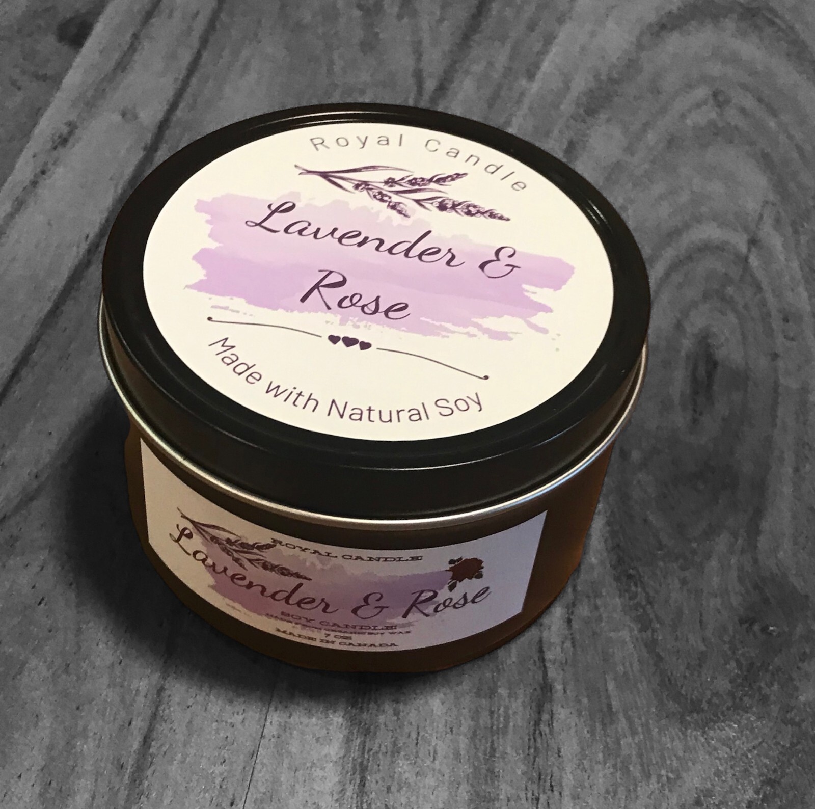 TOXIN FREE Royal Candle Lavender & Rose Pure Soy Wax 7oz Candle Made in Canada