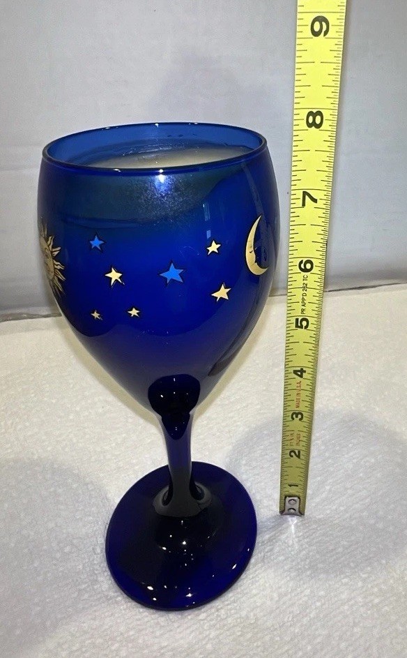 Vintage Celestial Sun Moon Stars Cobalt Blue Glass Vanilla Scent Candle 1990s
