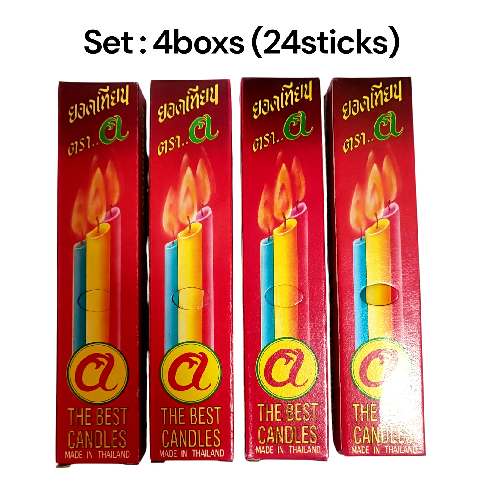 Candles for worshiping Buddha Thai yellow beeswax 24 sticks 4 box