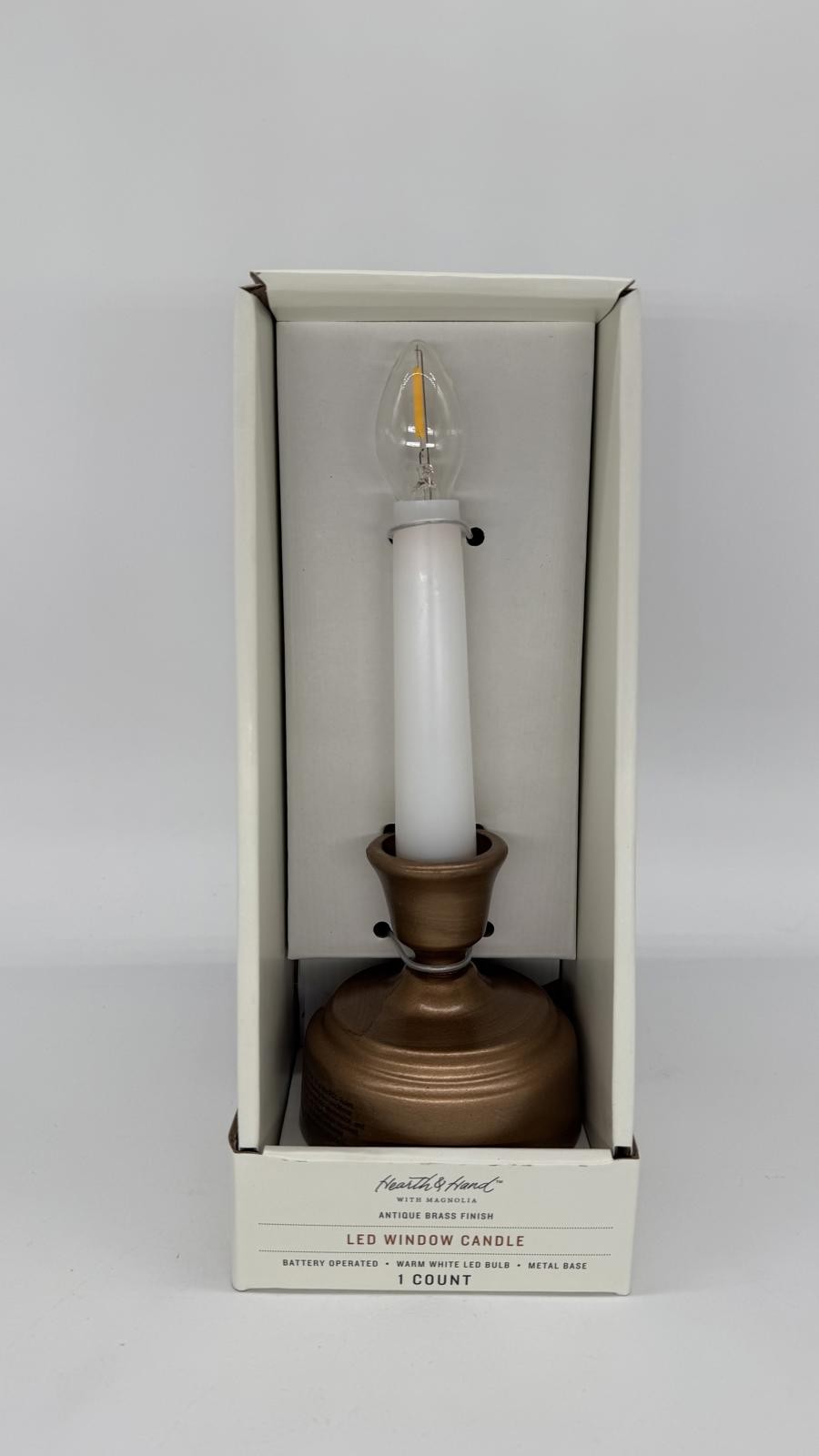Hearth & Hand Magnolia LED Window Candle Antique Brass Finish – Battery Operated