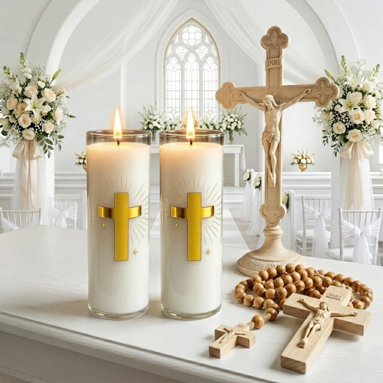 CysEdge White Beeswax Candle, 2Pack, Blessed Church & Prayer Candle