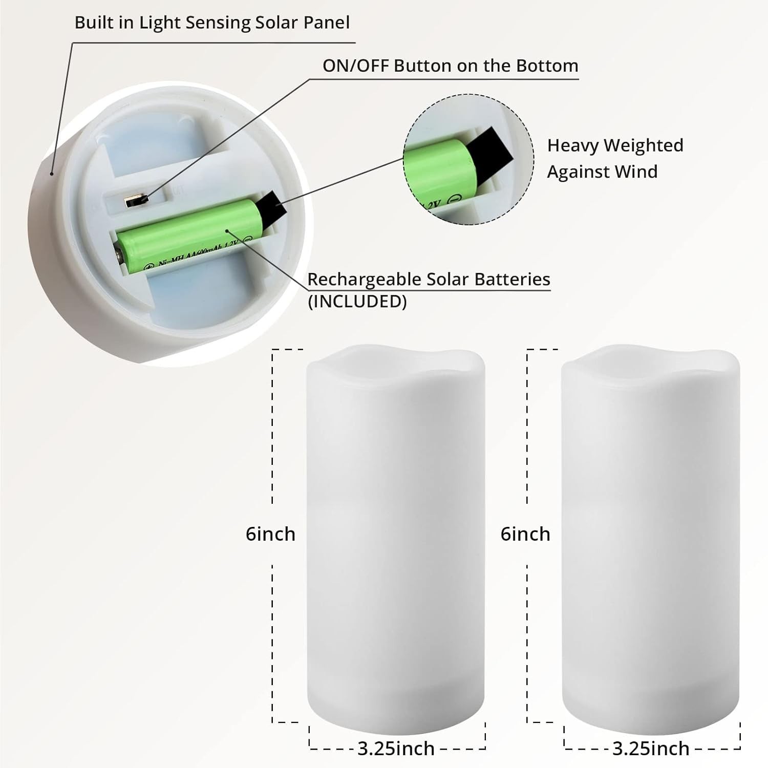 Large Outdoor Solar Powered Candles – Flameless Pillar Waterproof Rechargeabl…