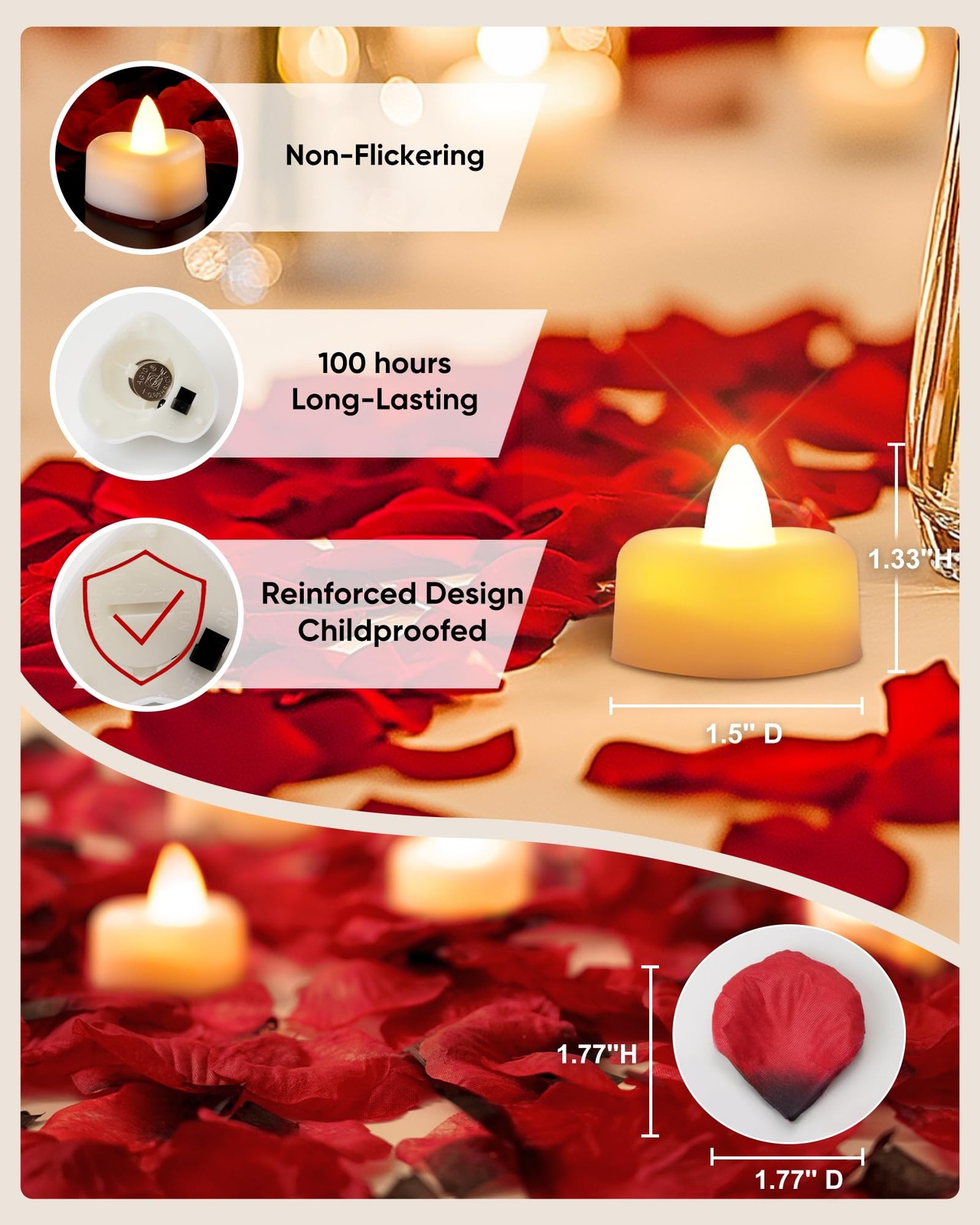 Amagic 1000 Pieces Artificial Rose Petals with 12 Heart LED Tea Lights Candle…